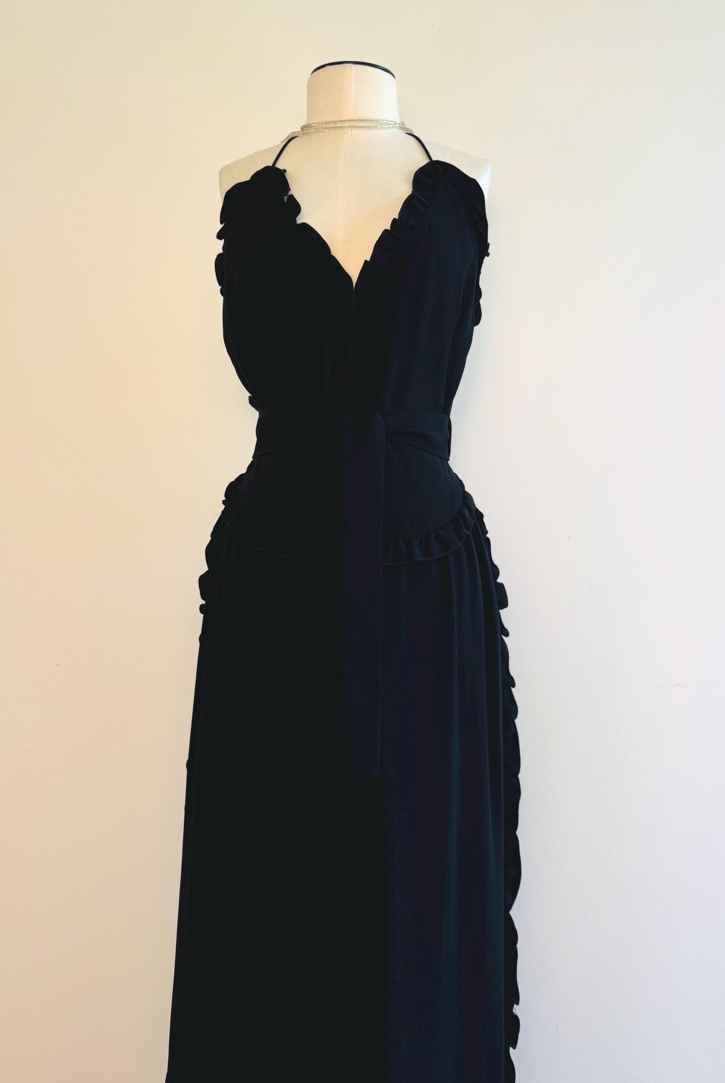 Vintage Albert CAPRARO Ruffled Halter Maxi Dress Gown