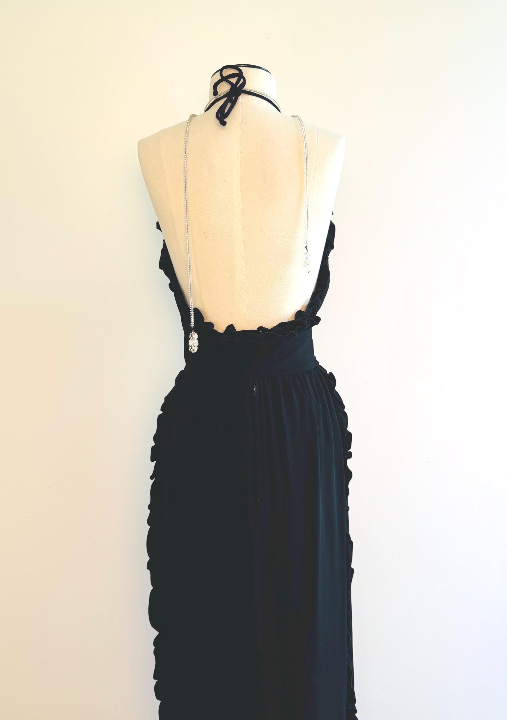 Vintage Albert CAPRARO Ruffled Halter Maxi Dress Gown