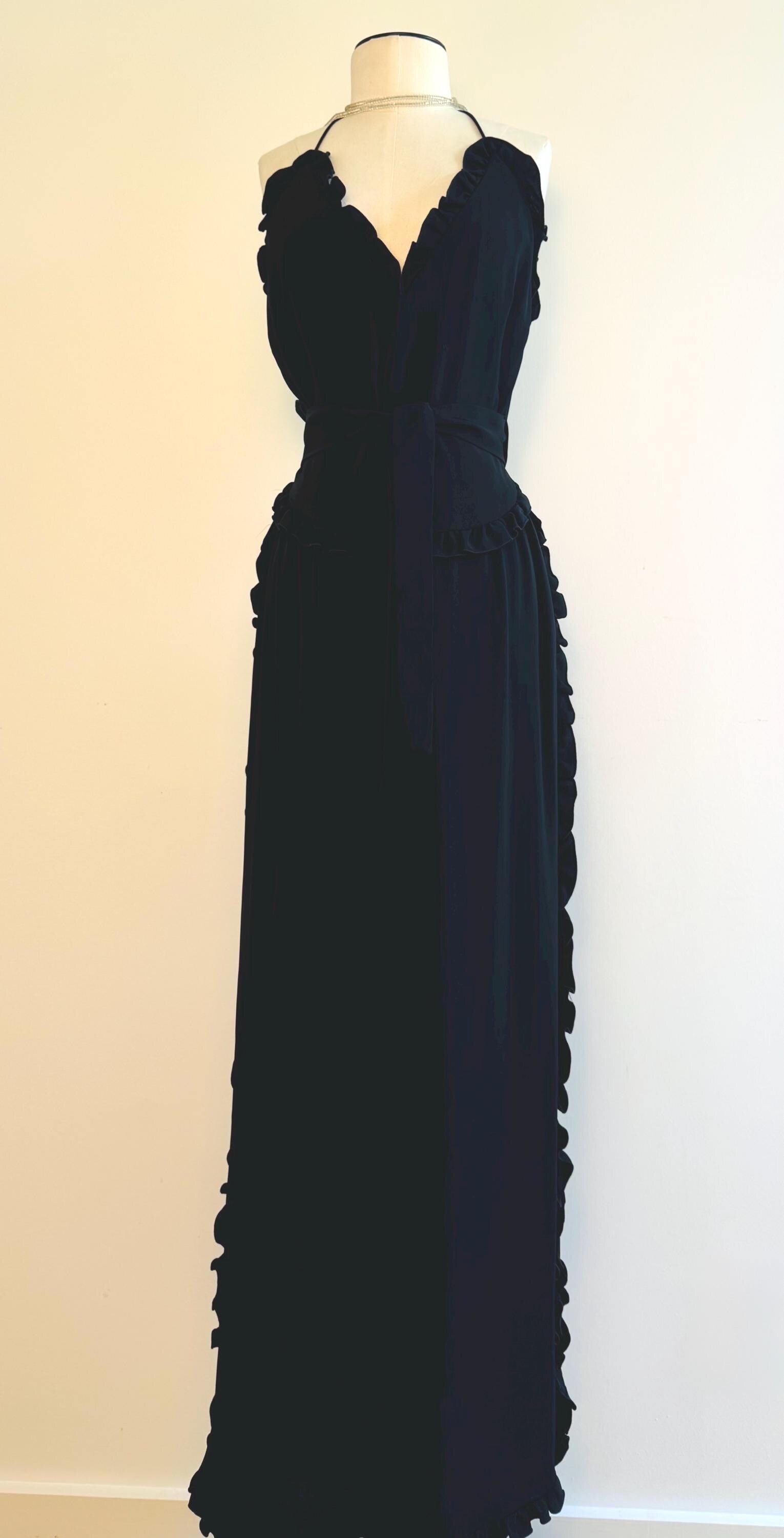 Vintage Albert CAPRARO Ruffled Halter Maxi Dress Gown