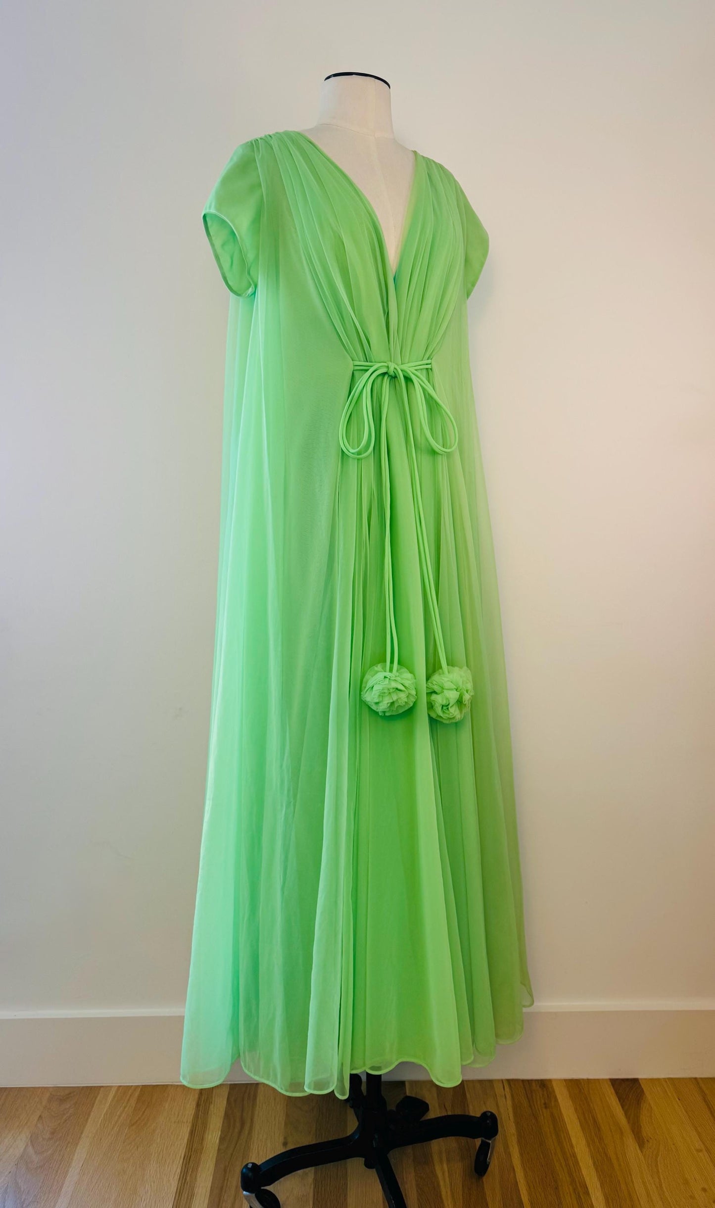 Vintage Lucie Ann Sweeping Chiffon Pom Pom Peignoir As Seen on Bewitched