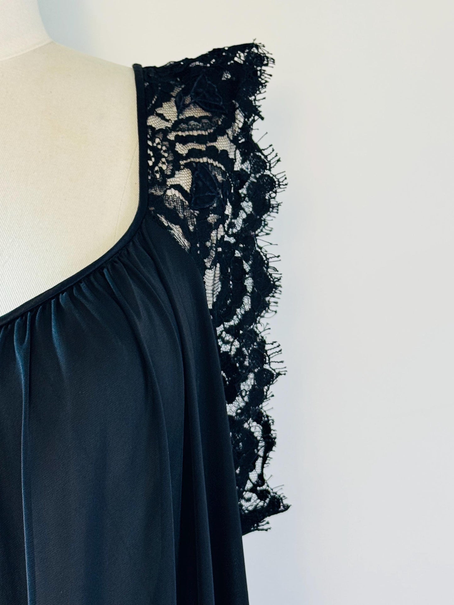 Vintage Black Long Lucie Ann Sweeping Negligee