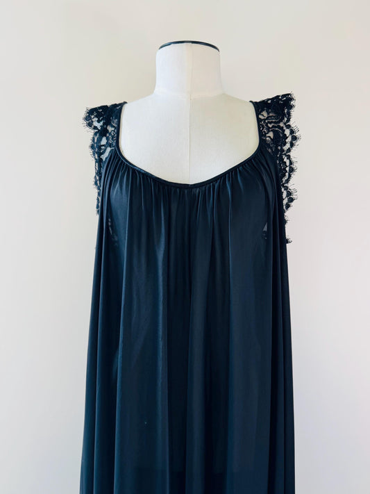 Vintage Black Long Lucie Ann Sweeping Negligee