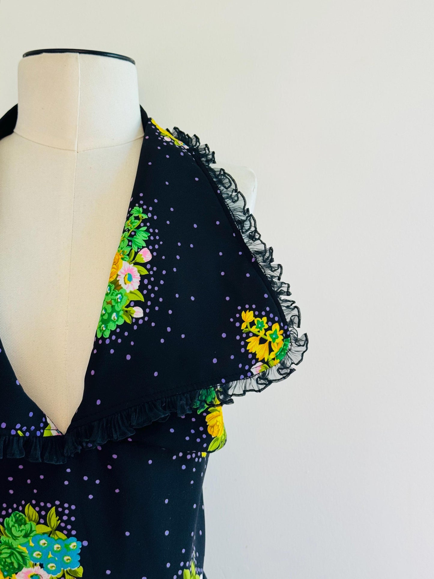 70s OOAK Floral Print Halter Maxi Dress