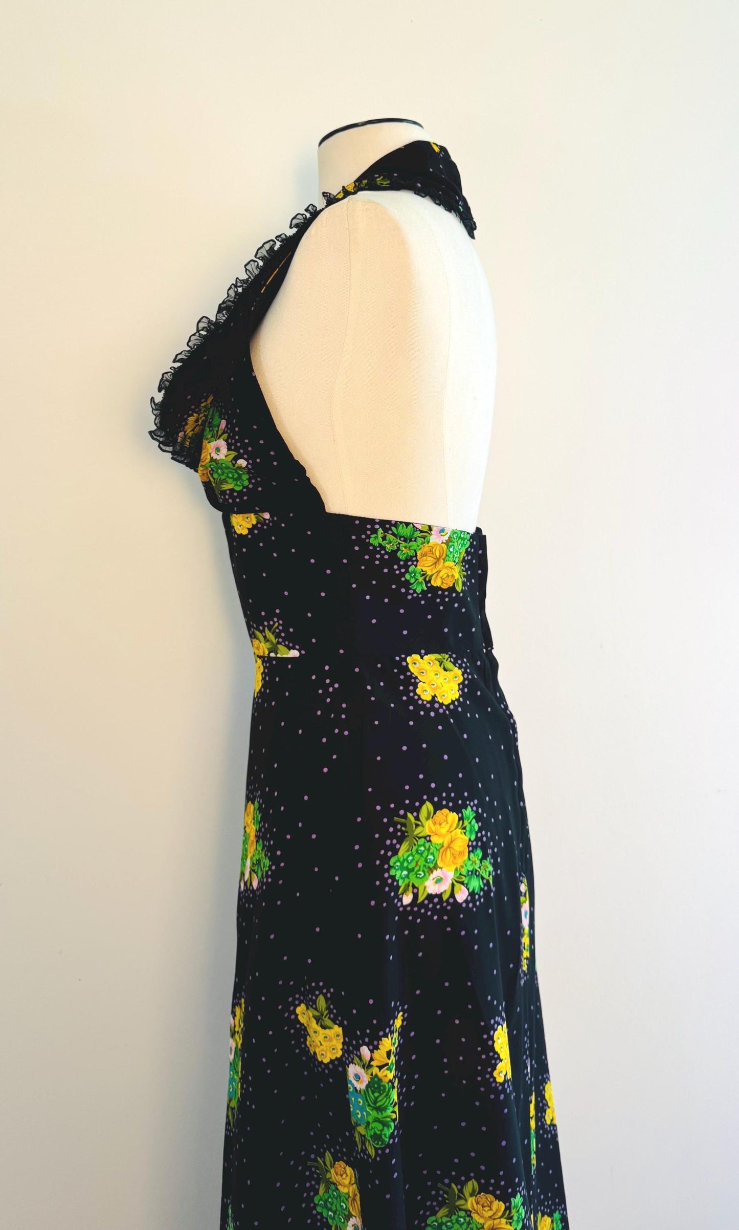 70s OOAK Floral Print Halter Maxi Dress