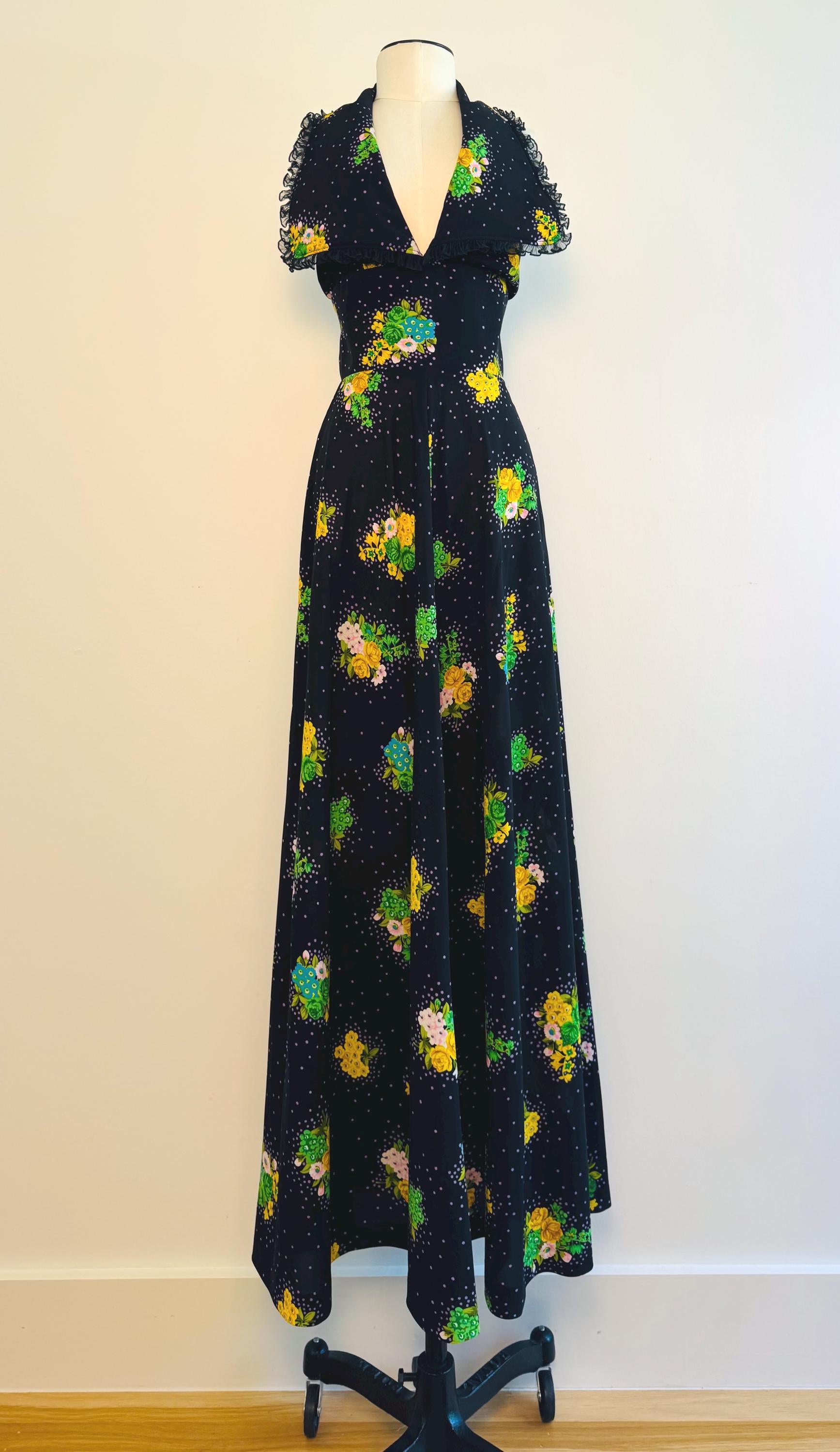 70s OOAK Floral Print Halter Maxi Dress