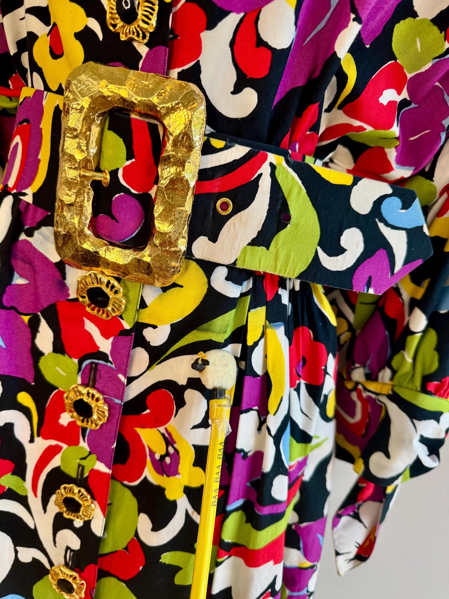 90s Christian LaCroix Floral Printed Cotton Embellished Dress