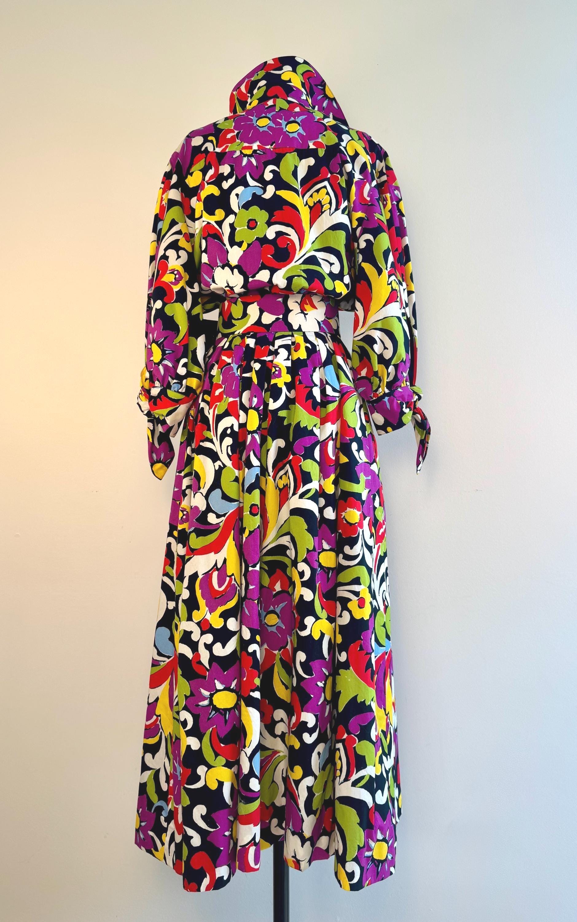90s Christian LaCroix Floral Printed Cotton Embellished Dress