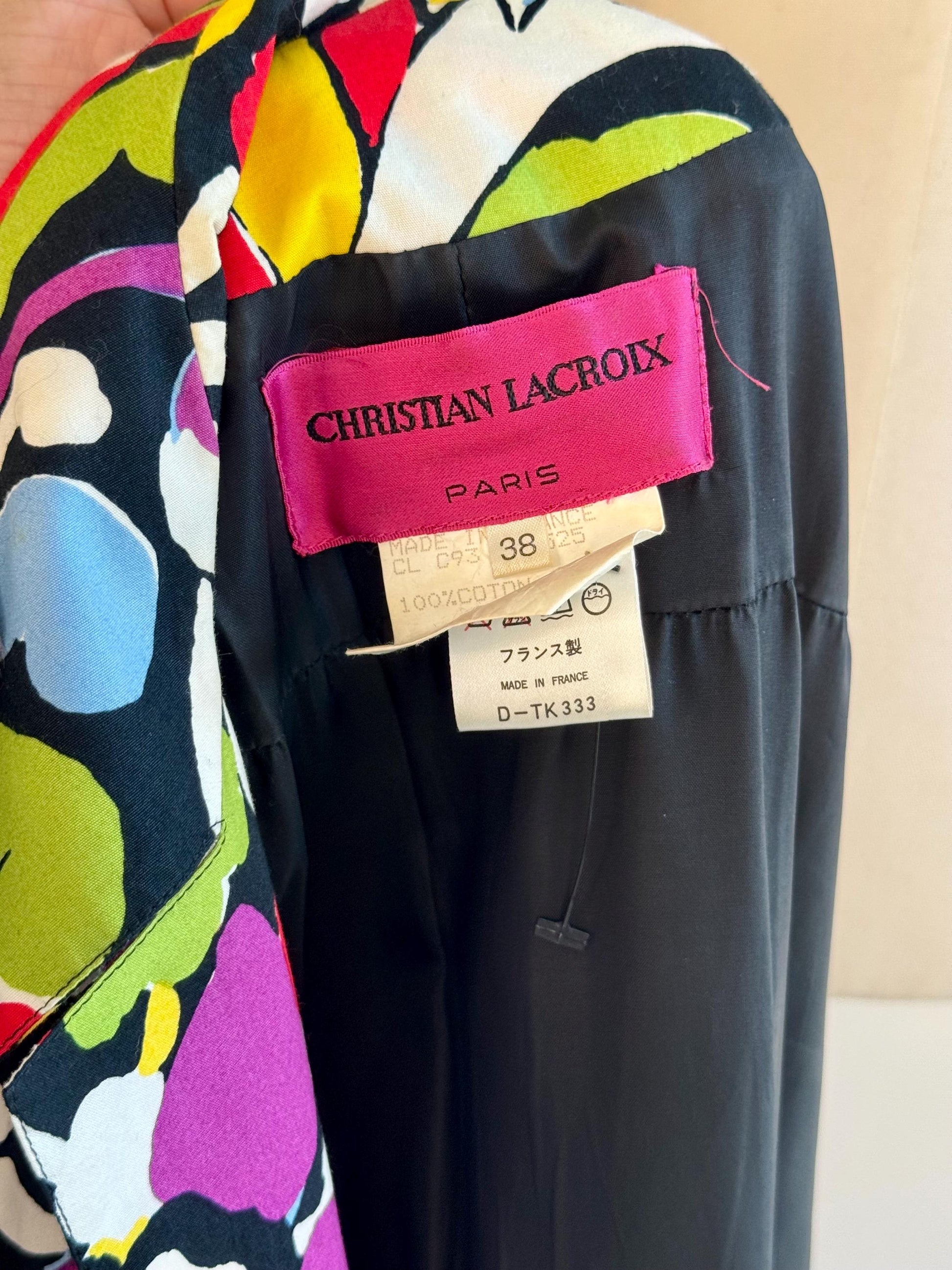 90s Christian LaCroix Floral Printed Cotton Embellished Dress