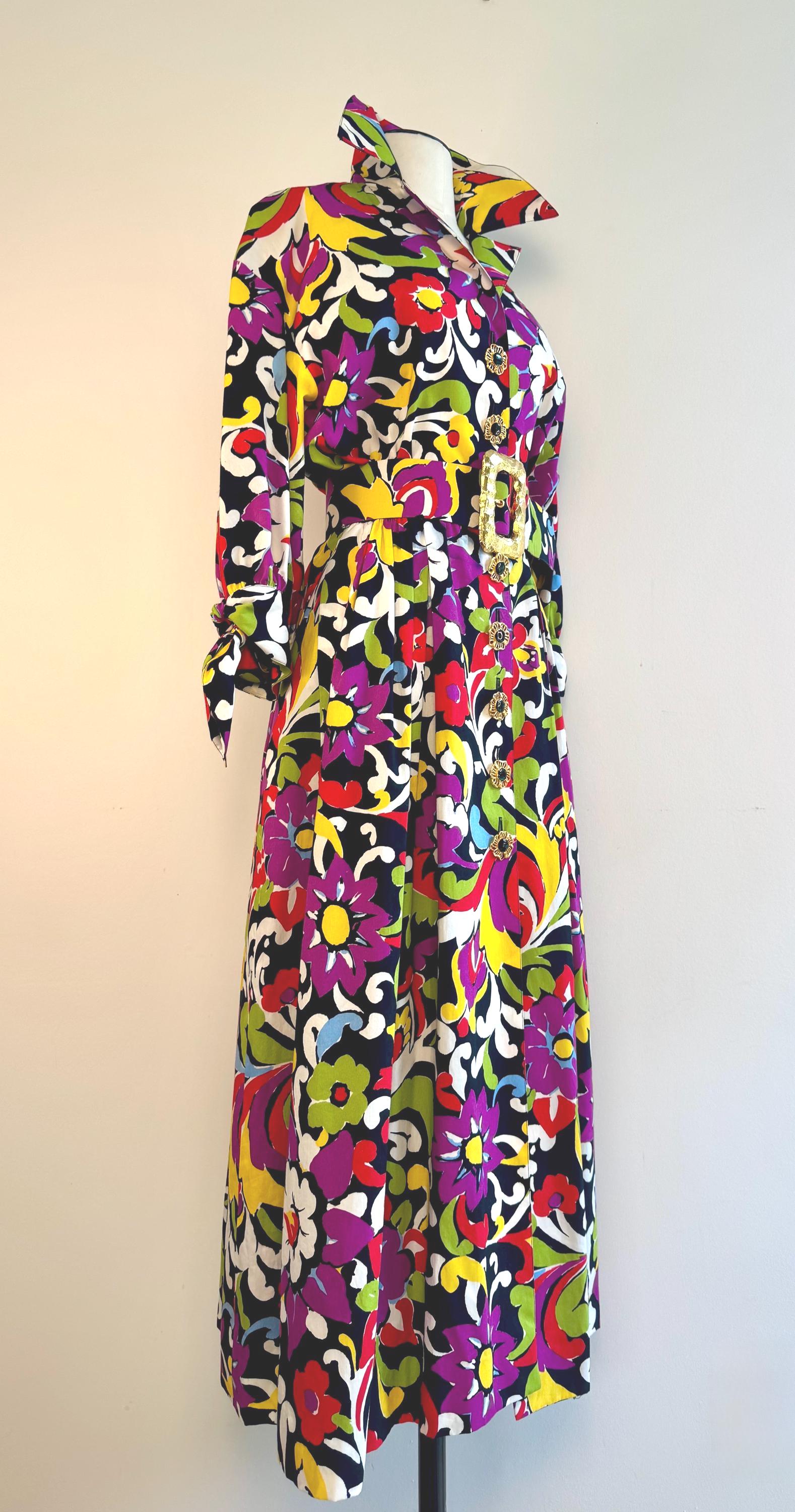90s Christian LaCroix Floral Printed Cotton Embellished Dress