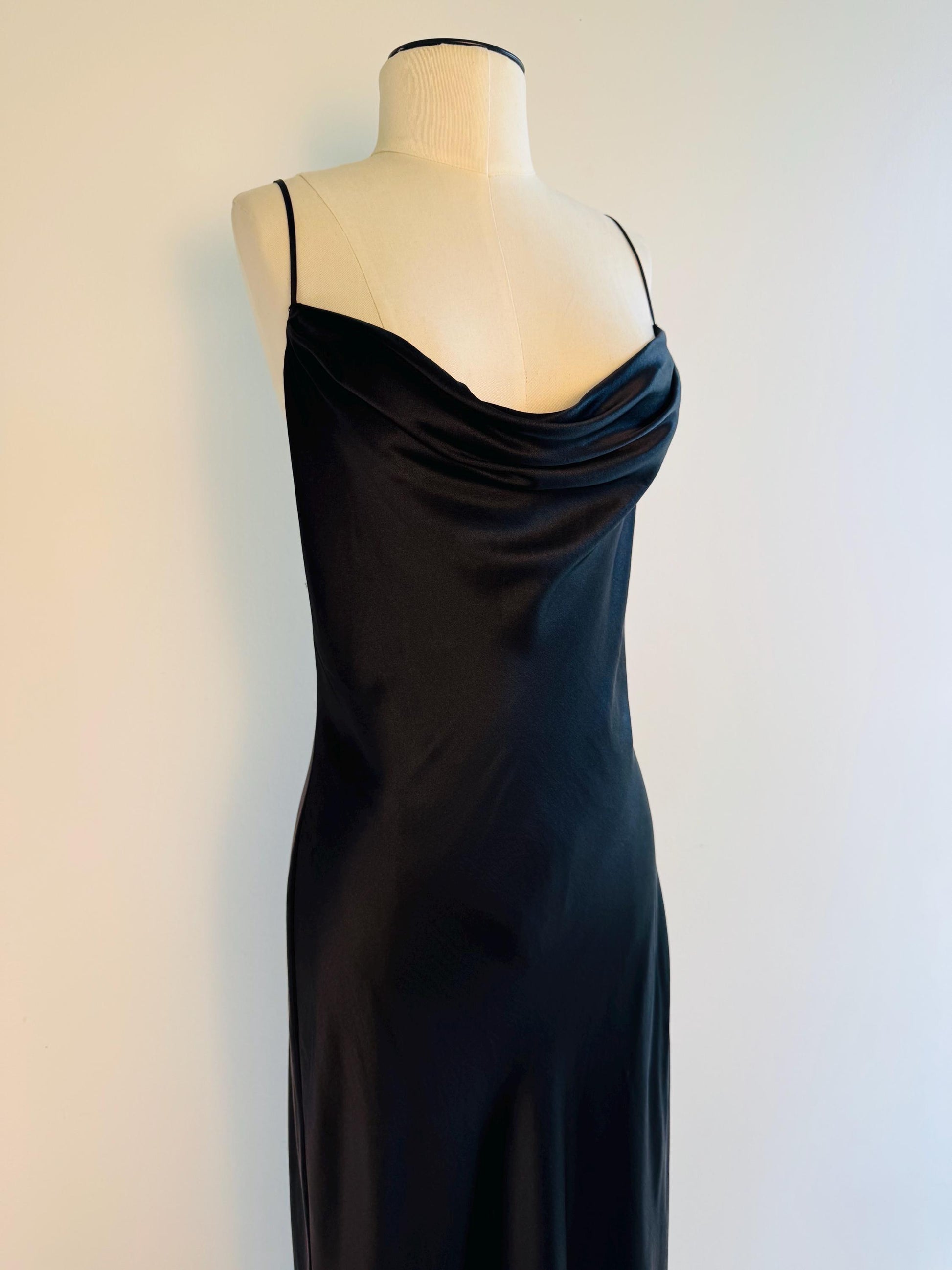 Vintage Black Silk Bias Slip Maxi Dress