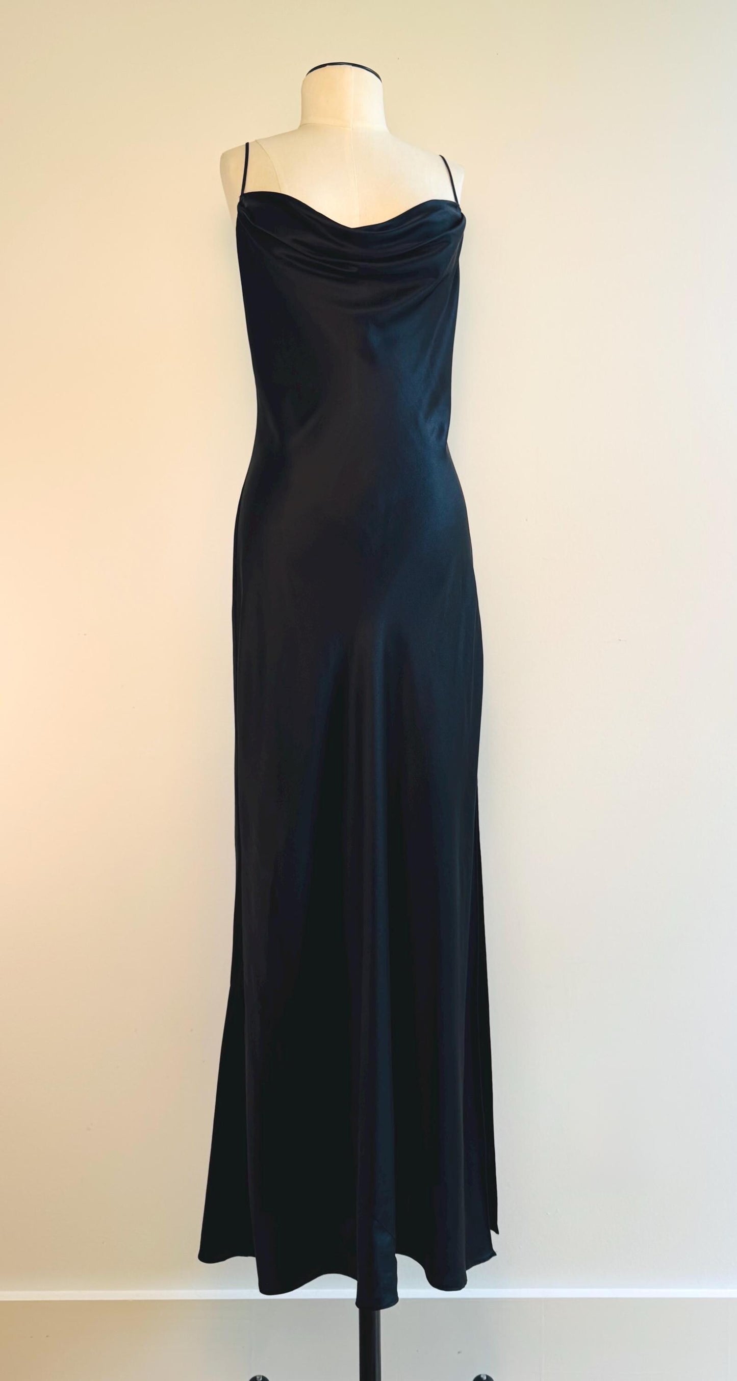 Vintage Black Silk Bias Slip Maxi Dress