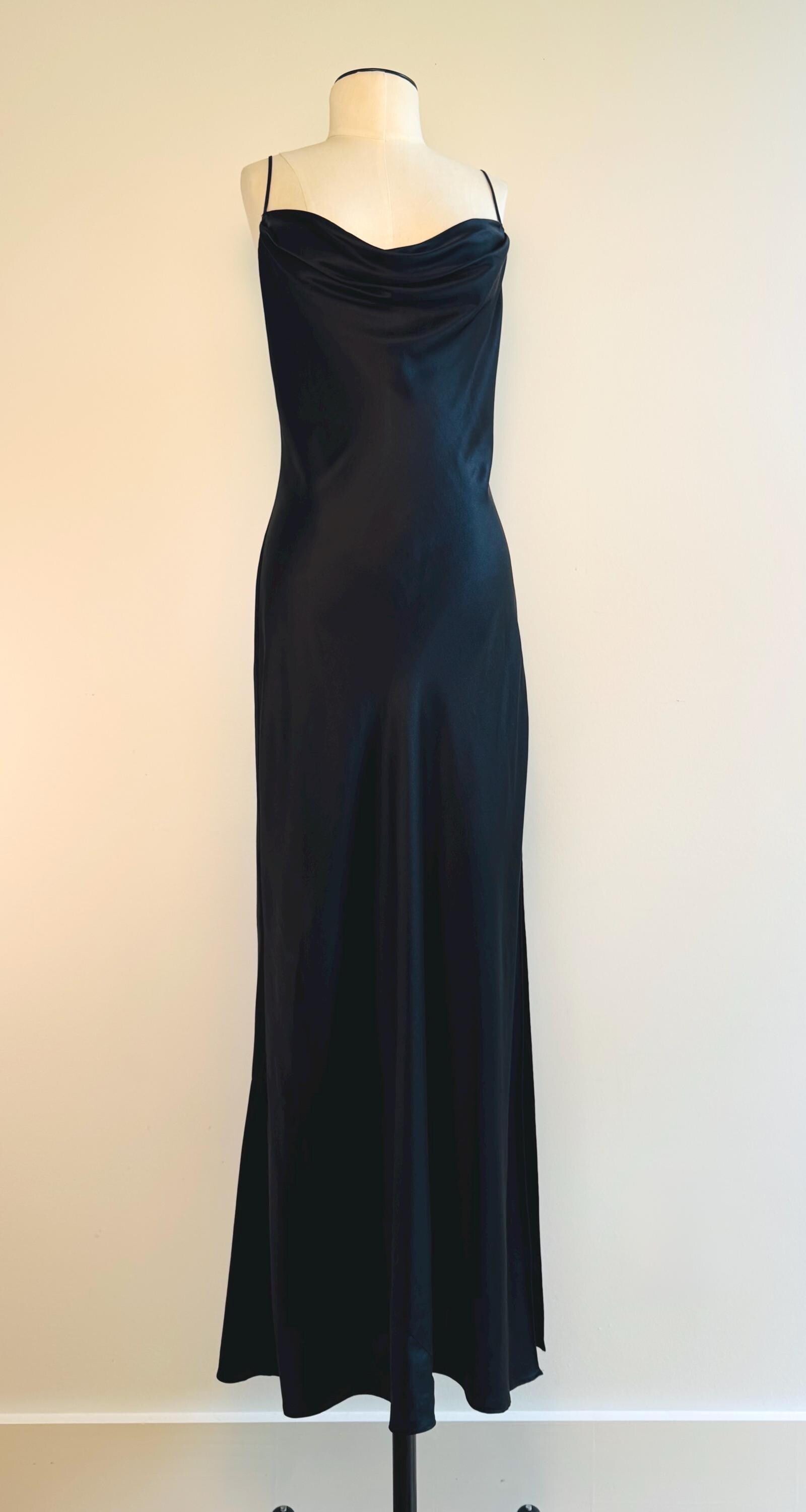 Vintage Black Silk Bias Slip Maxi Dress