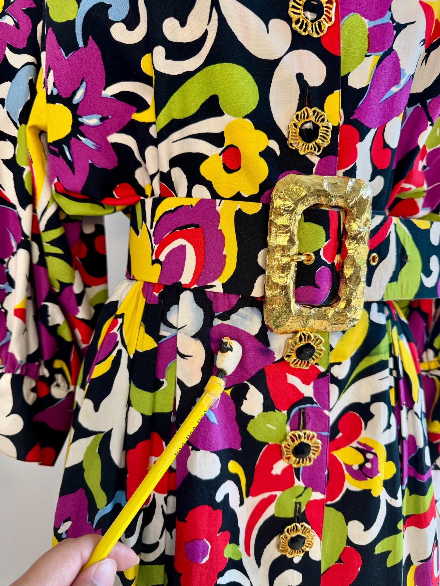 90s Christian LaCroix Floral Printed Cotton Embellished Dress