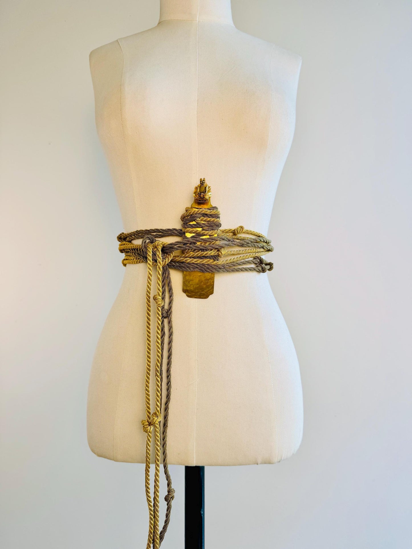 Rare Mary McFadden Gold Plated Dragon Pendant with Long Metallic Ropes