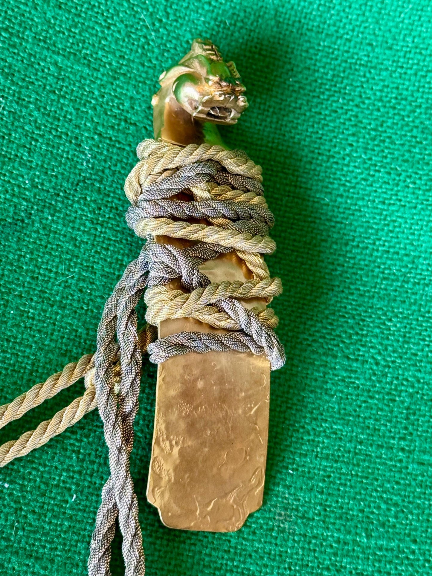 Rare Mary McFadden Gold Plated Dragon Pendant with Long Metallic Ropes