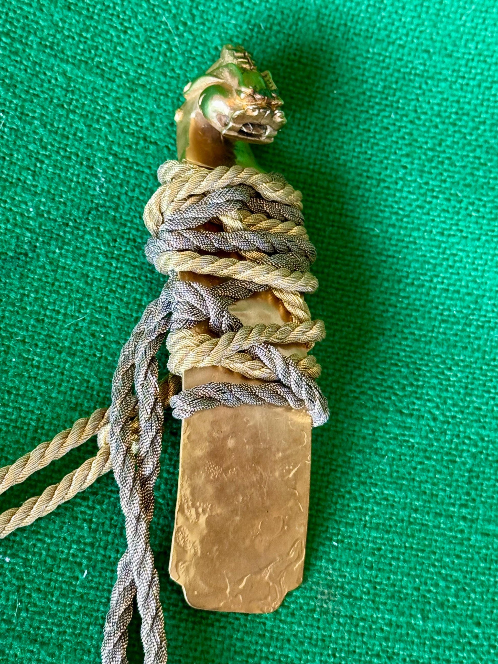 Rare Mary McFadden Gold Plated Dragon Pendant with Long Metallic Ropes
