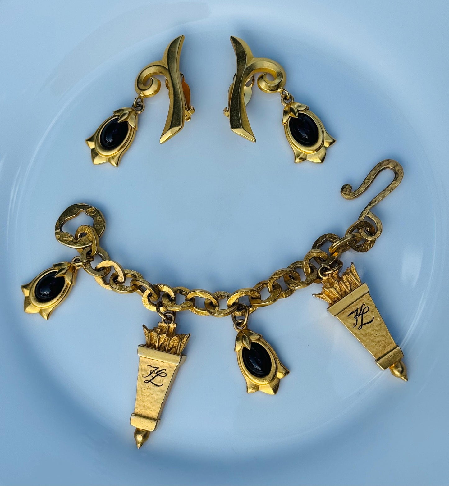 90s Karl LAGERFELD Gold Plated Dangle Earrings