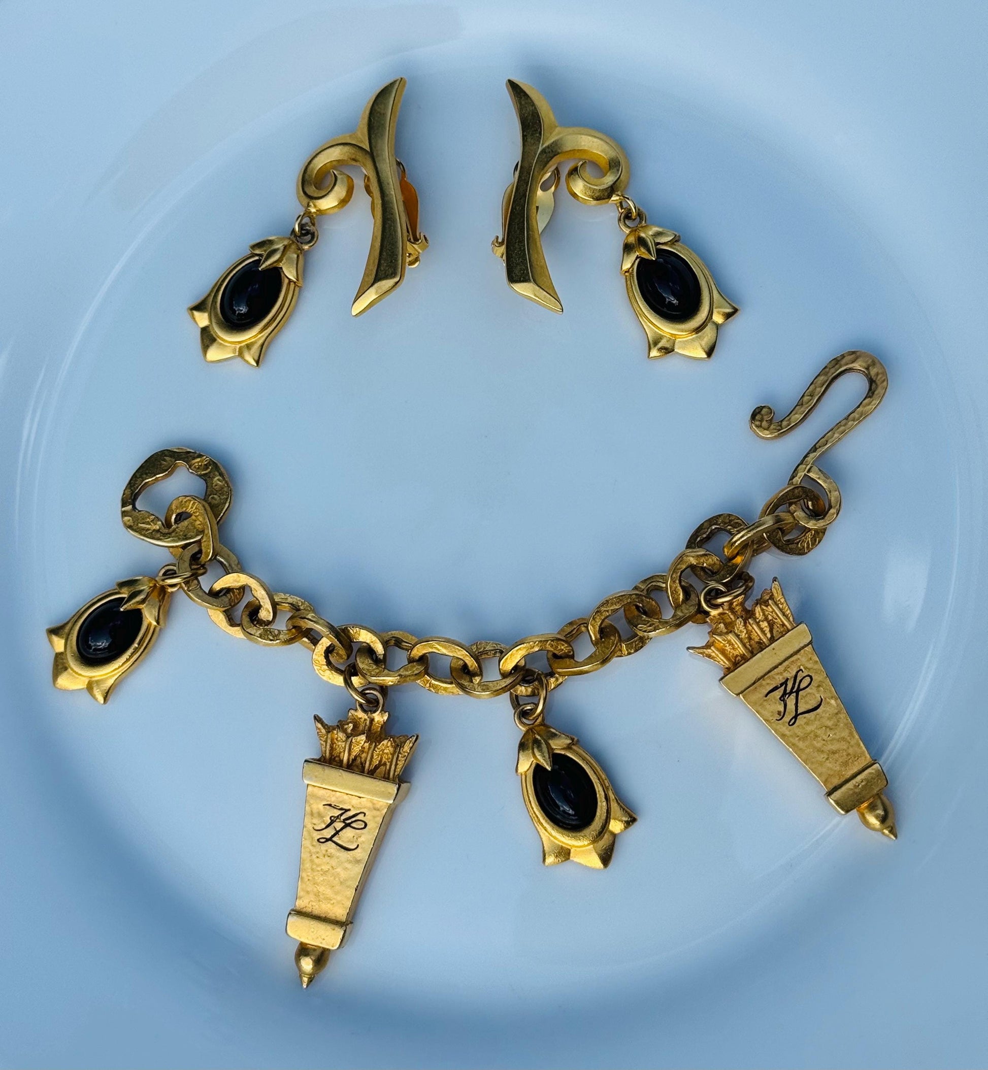 90s Karl LAGERFELD Gold Plated Dangle Earrings