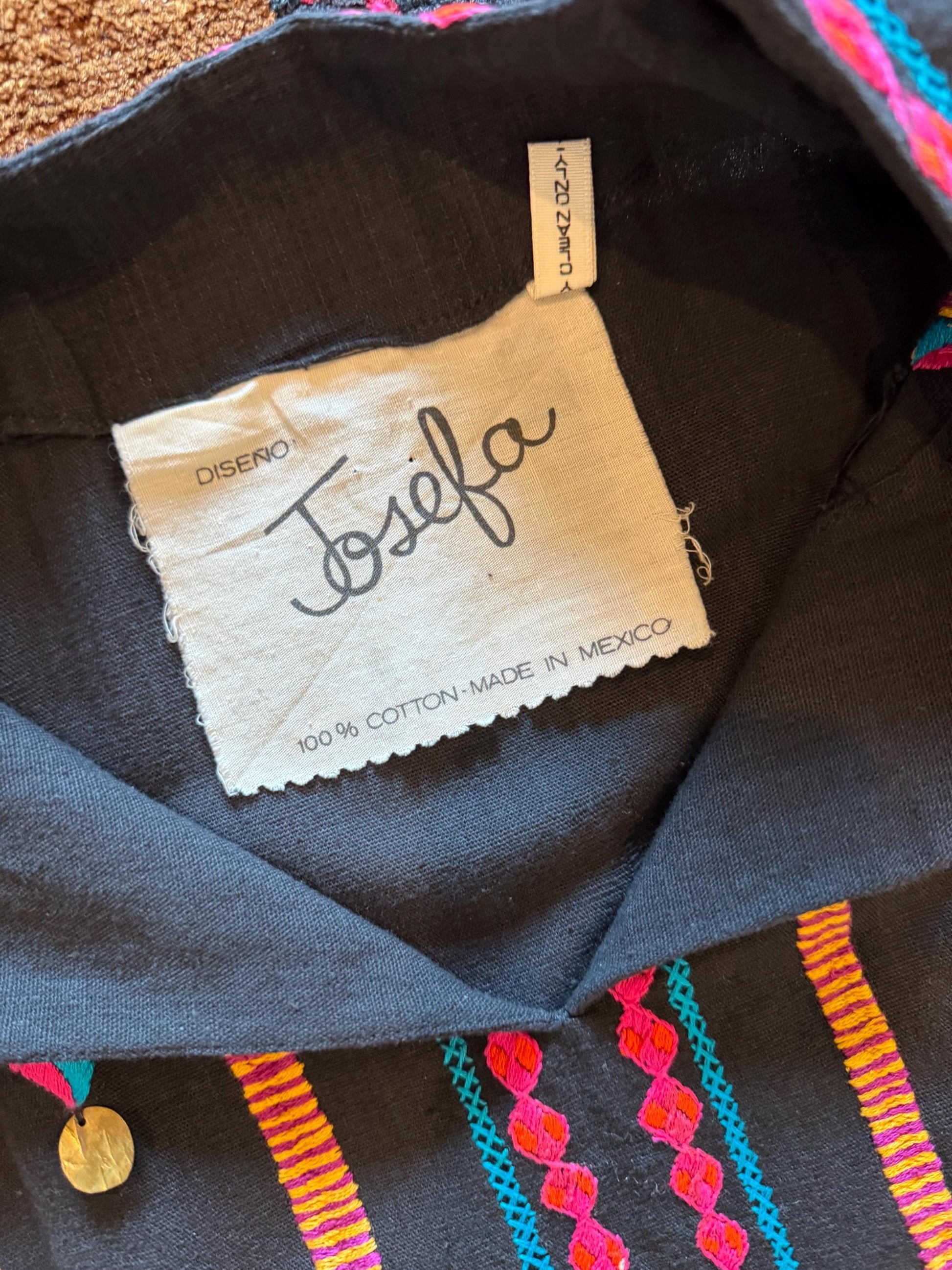 70s JOSEFA Black Cotton Caftan