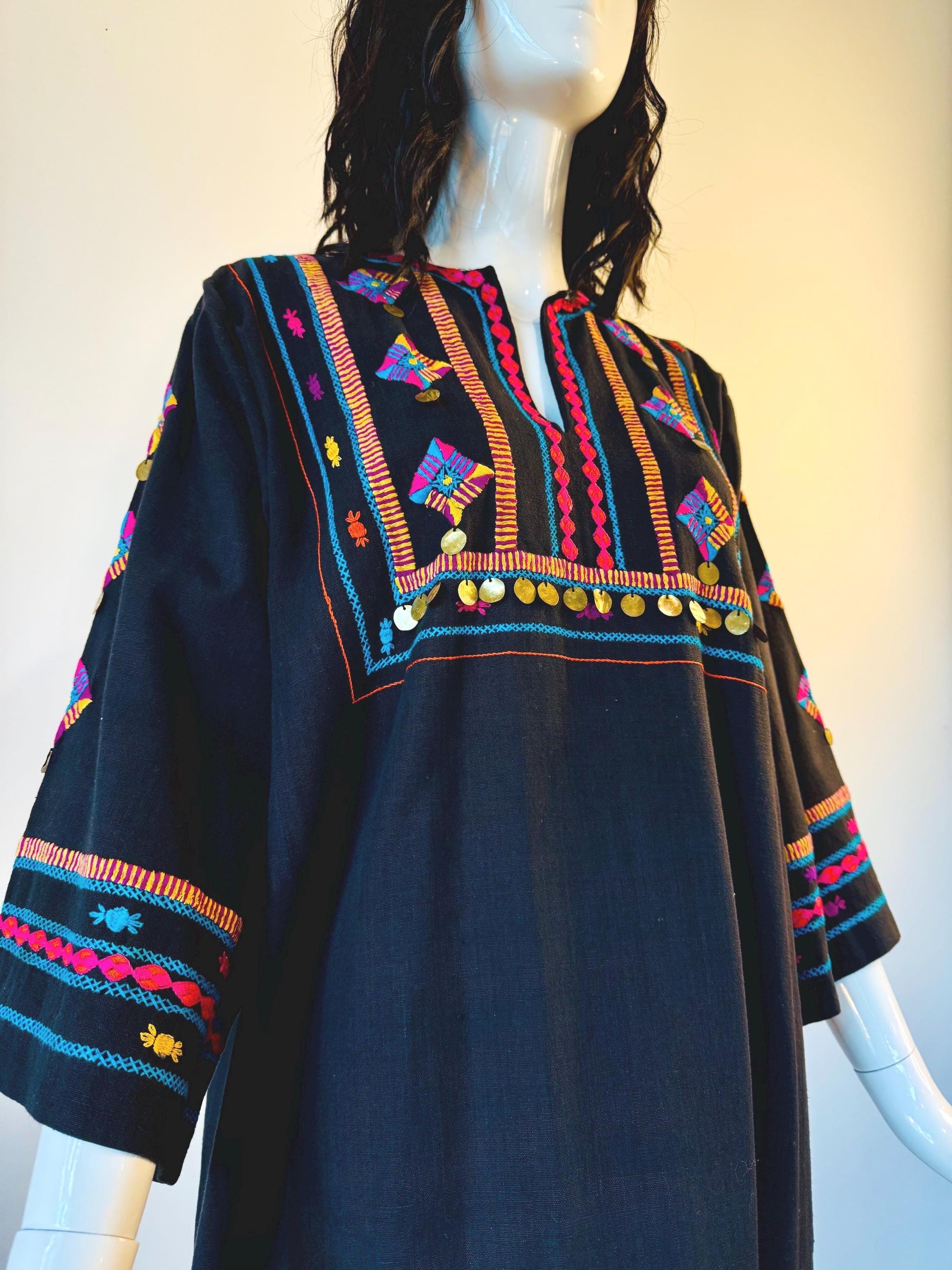 70s JOSEFA Black Cotton Caftan