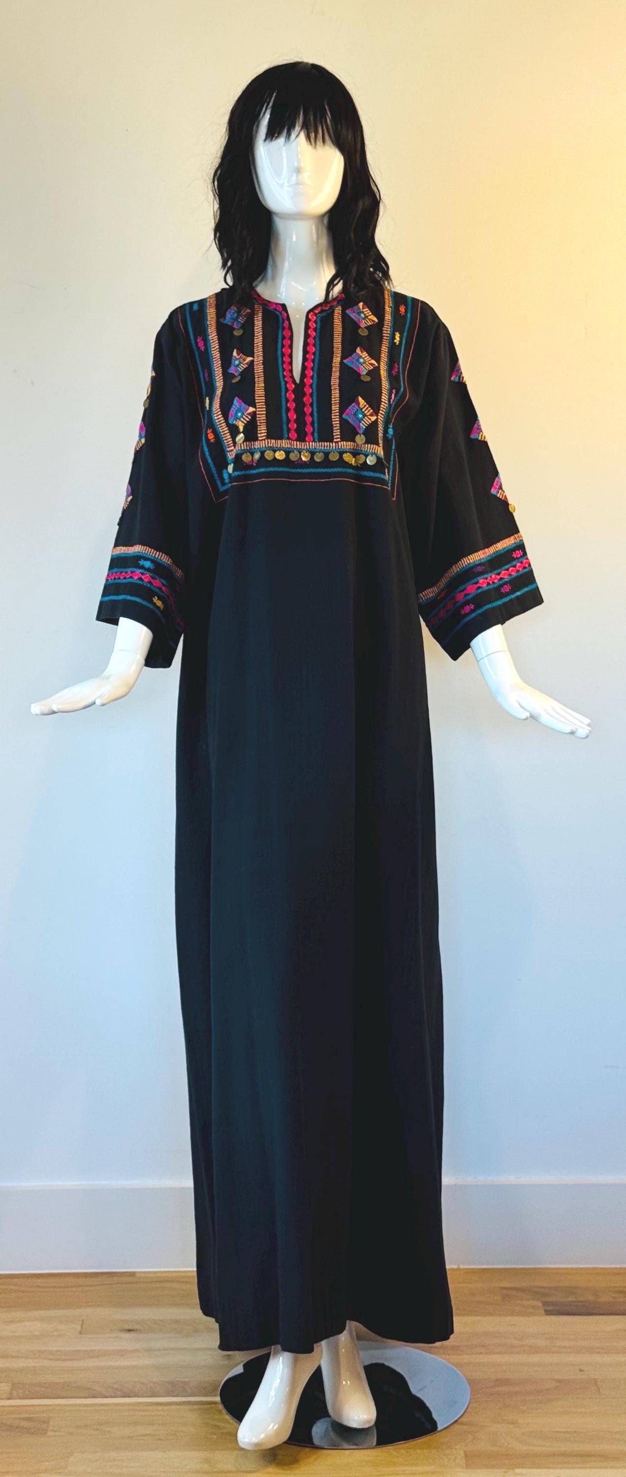 70s JOSEFA Black Cotton Caftan