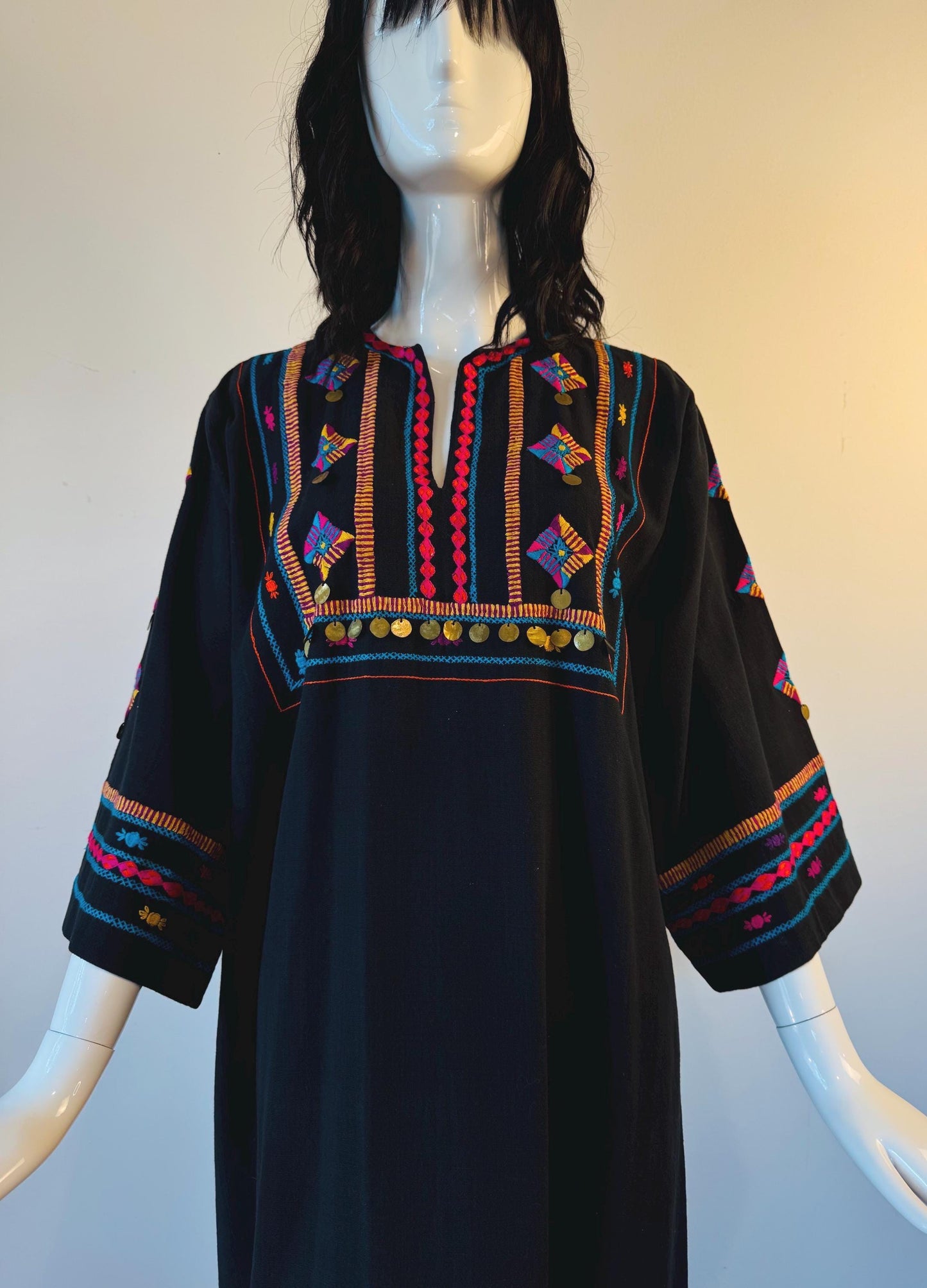 70s JOSEFA Black Cotton Caftan