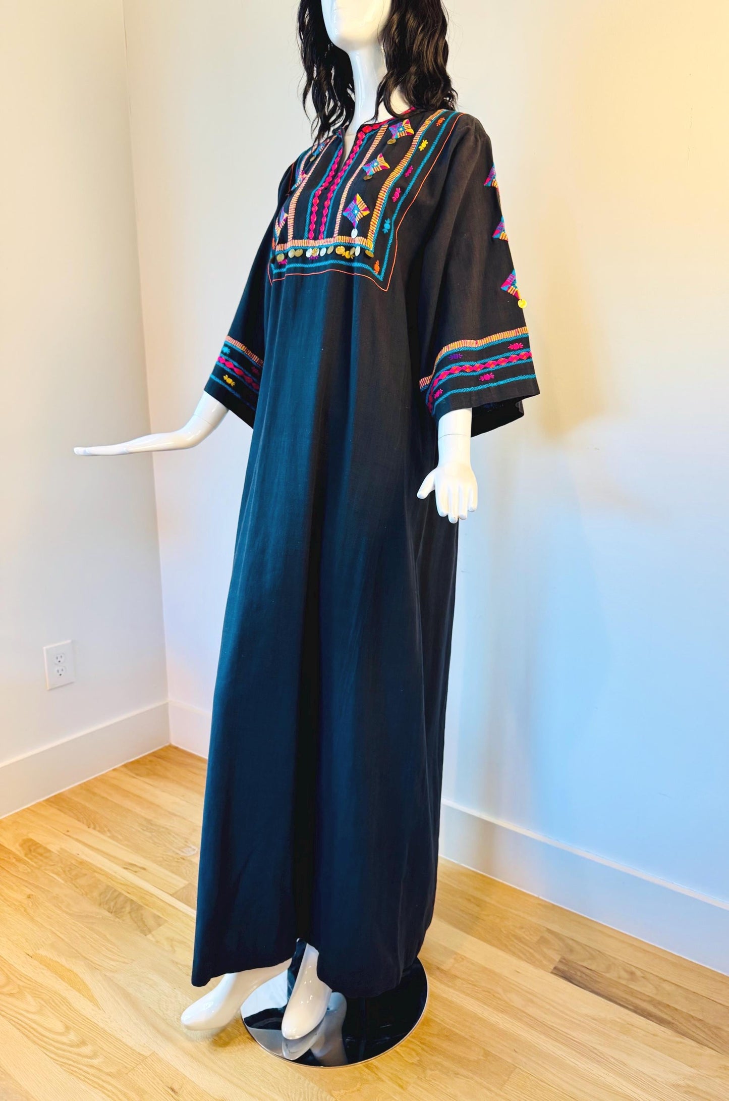 70s JOSEFA Black Cotton Caftan