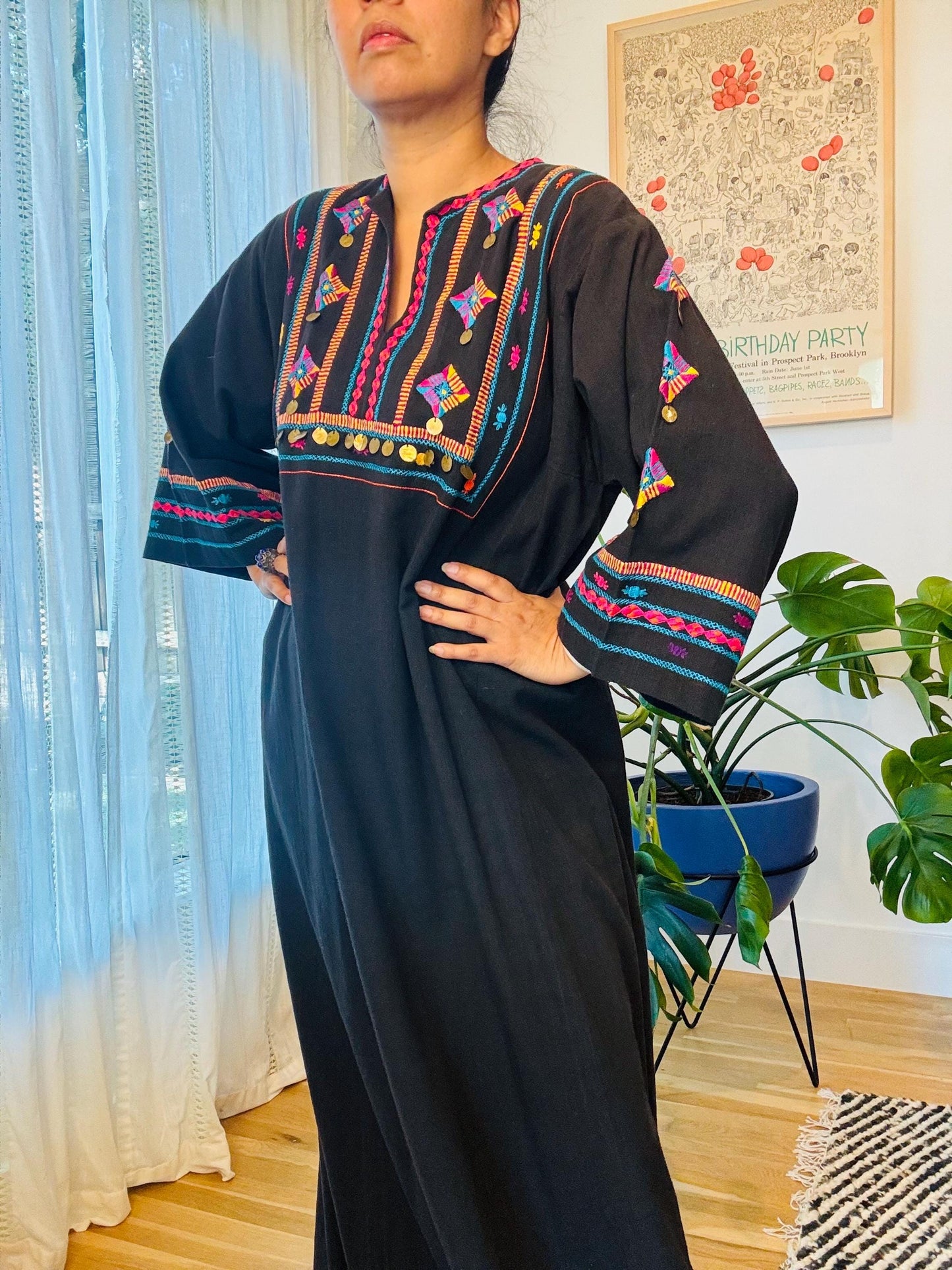 70s JOSEFA Black Cotton Caftan