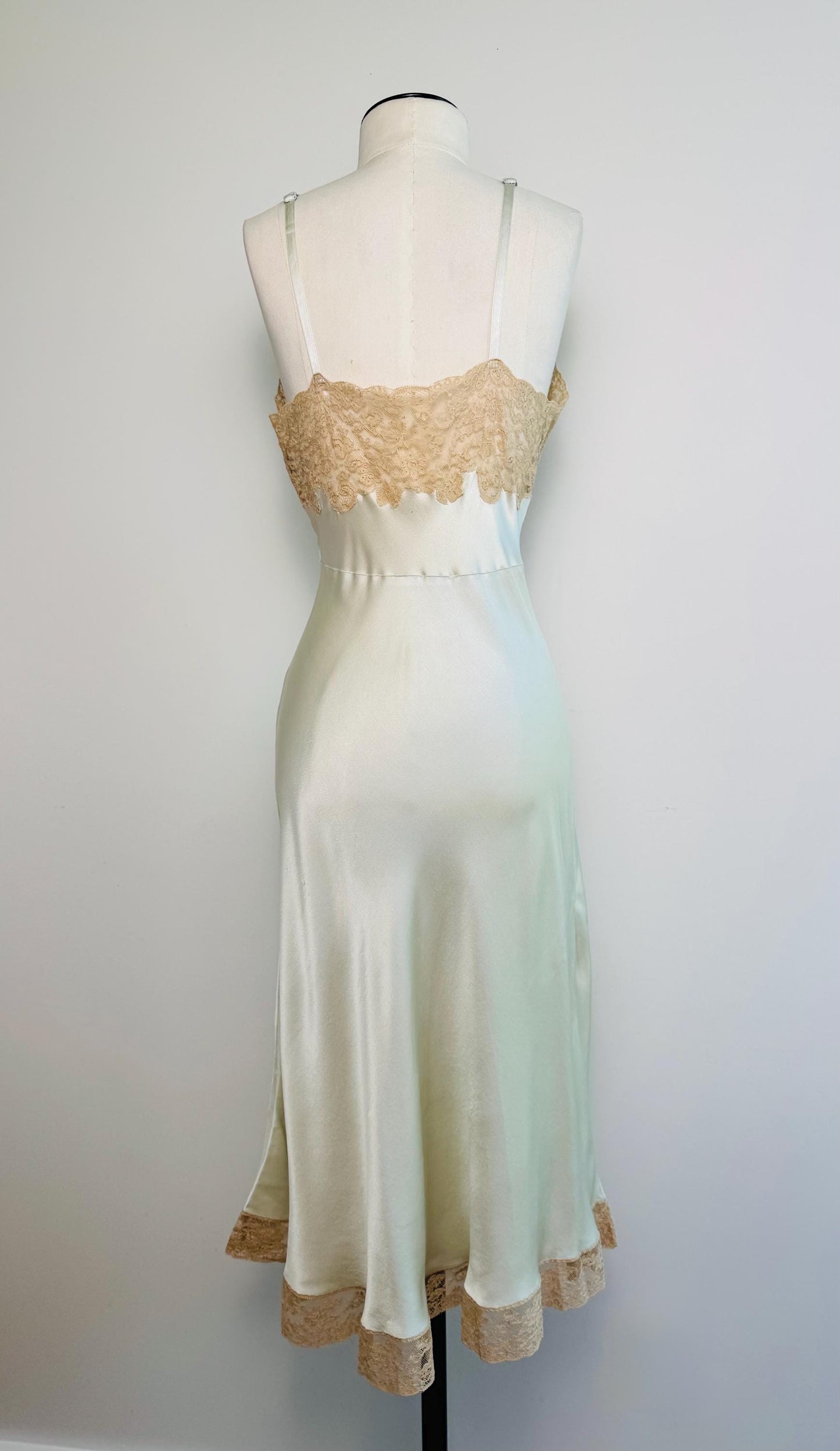 40s Heavenly Fischer Silk and Lace Pale Mint Green Slip
