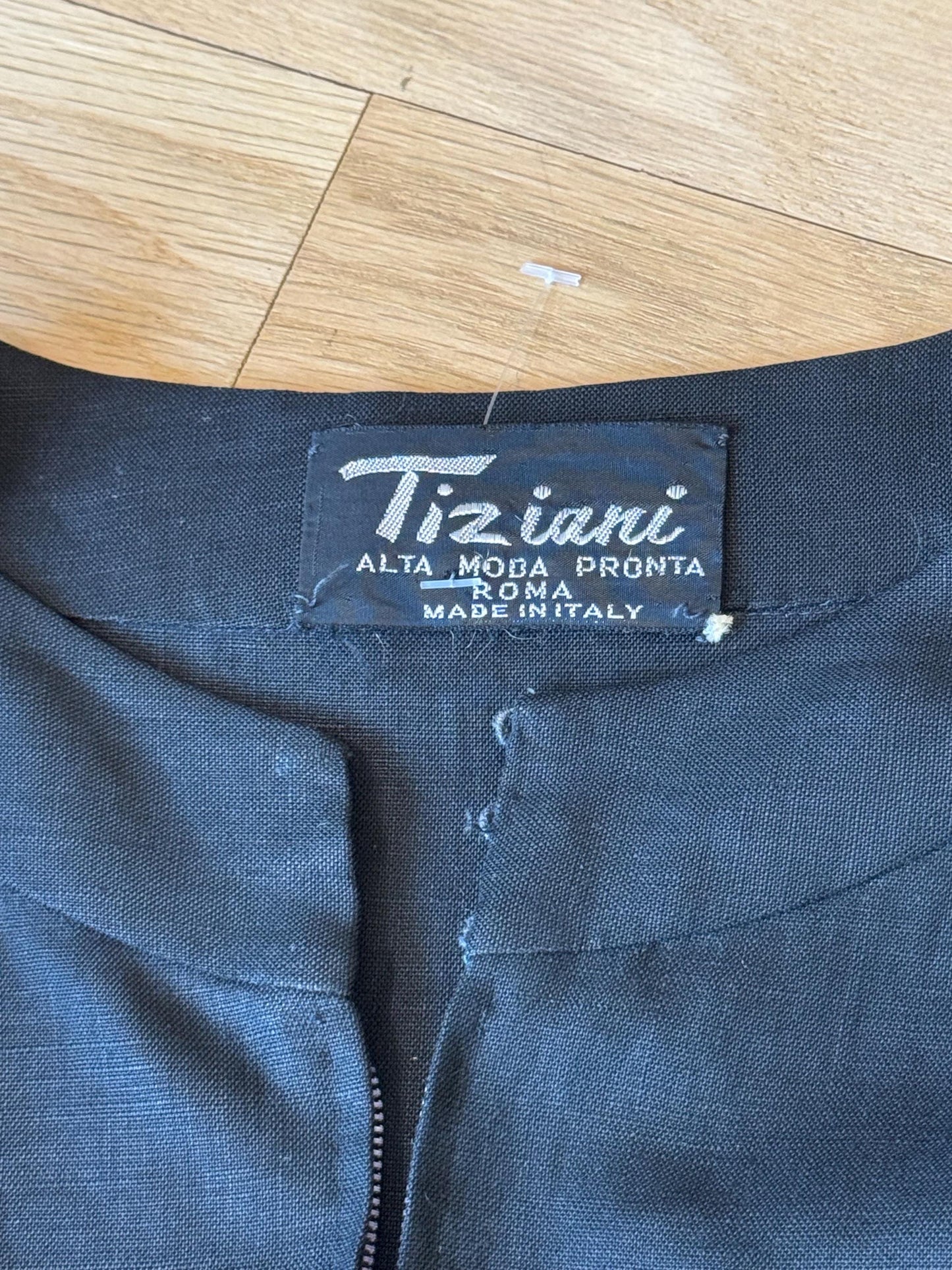 Vintage Karl Lagerfeld for Tiazini Roma Black Linen Floral Dress