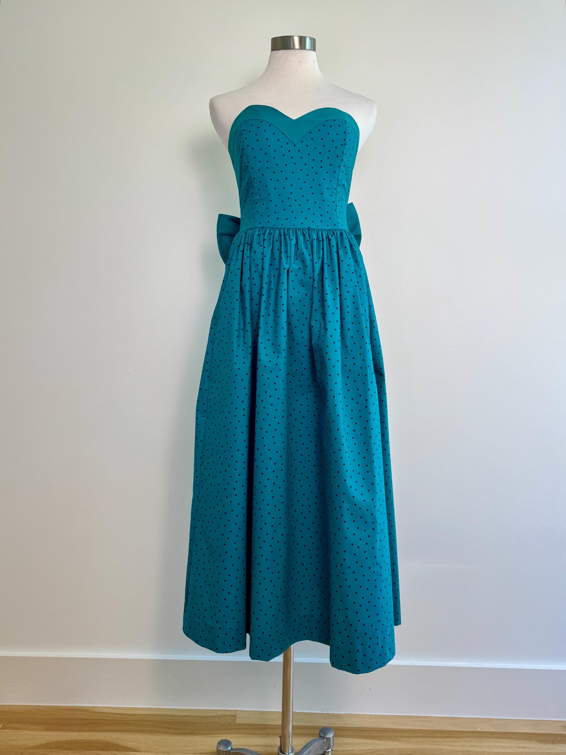80s LAURA ASHLEY Strapless Full Skirt Big Bow Dress