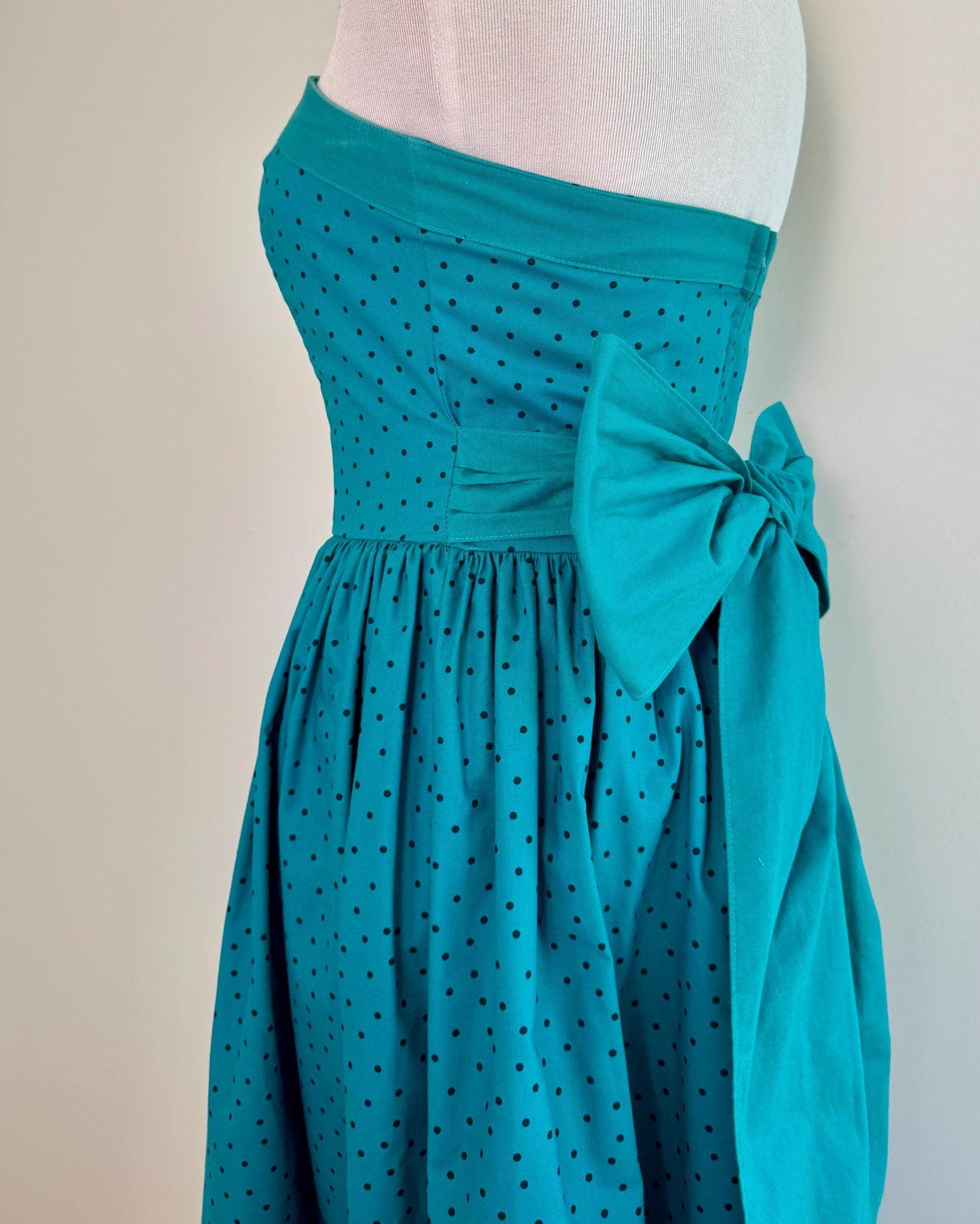 80s LAURA ASHLEY Strapless Full Skirt Big Bow Dress