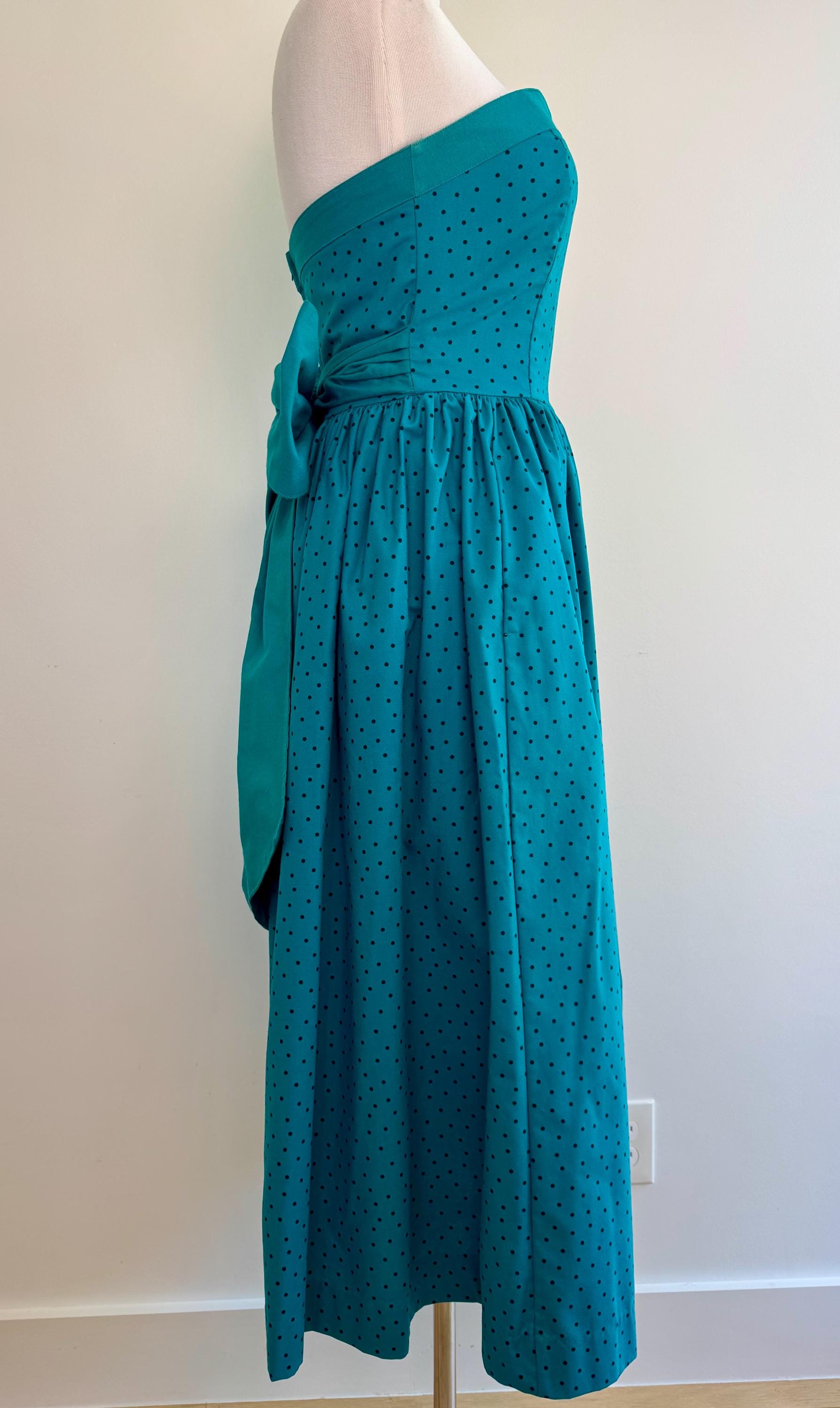 80s LAURA ASHLEY Strapless Full Skirt Big Bow Dress
