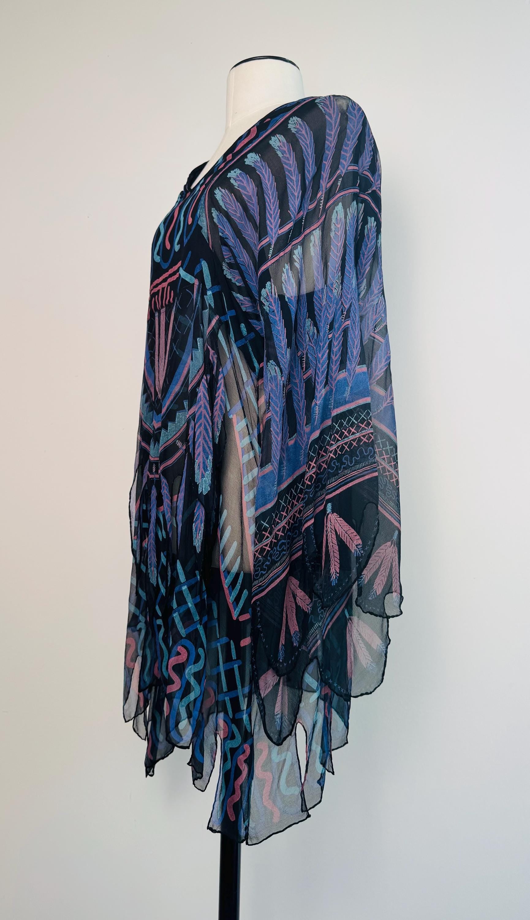 Zandra Rhodes Archival 1970s Silk Feather Tunic