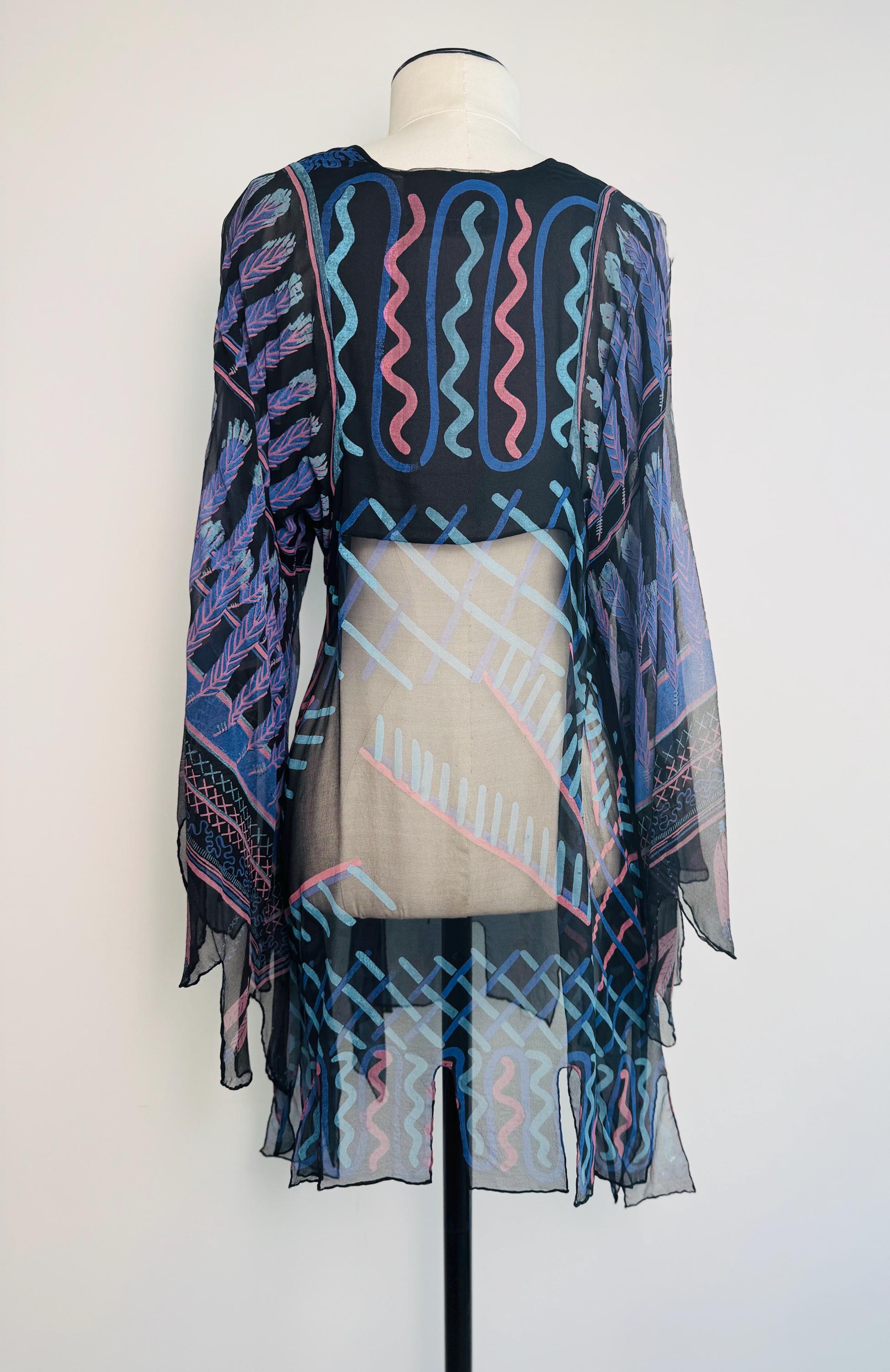 Zandra Rhodes Archival 1970s Silk Feather Tunic