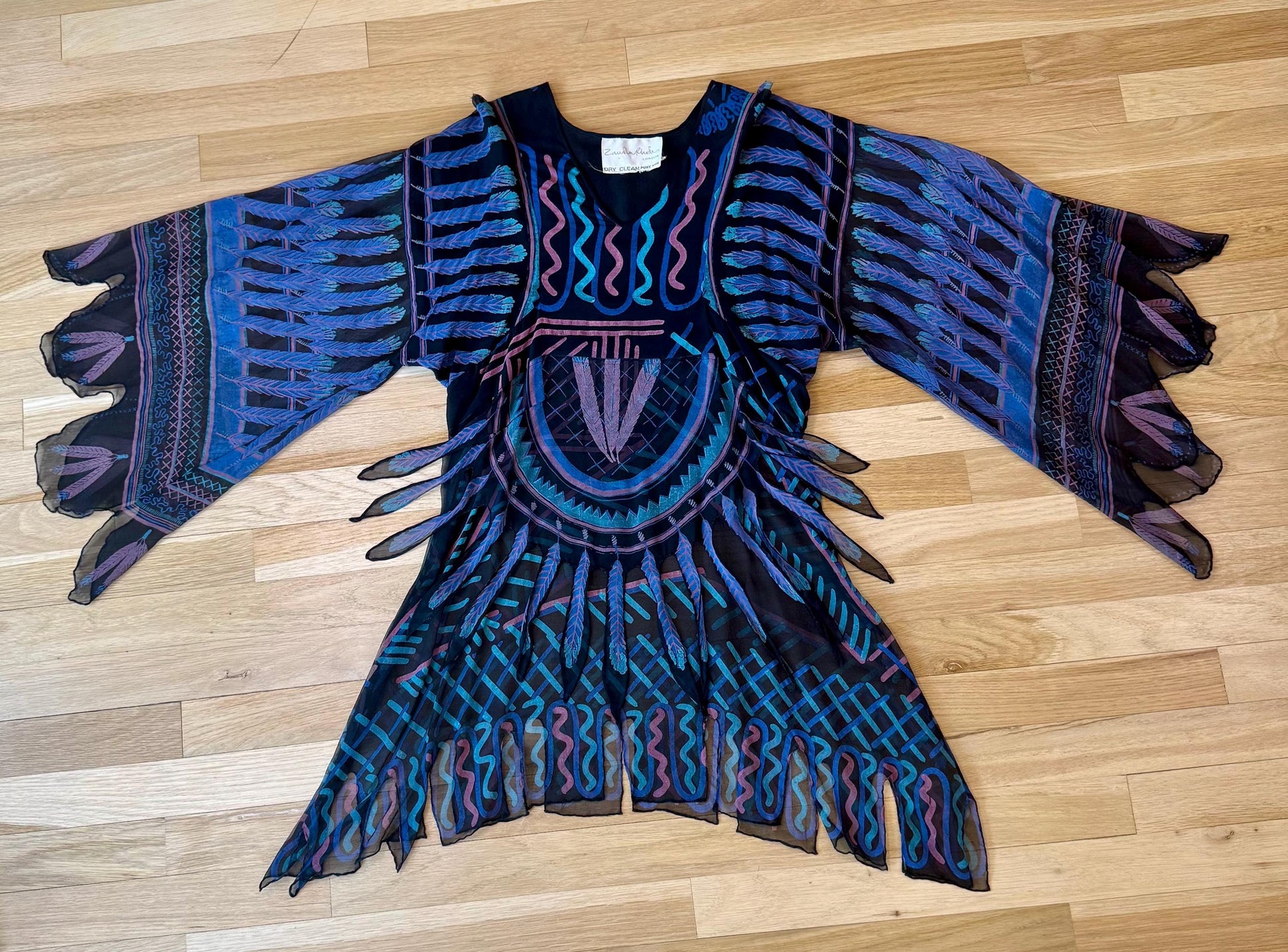 Zandra Rhodes Archival 1970s Silk Feather Tunic