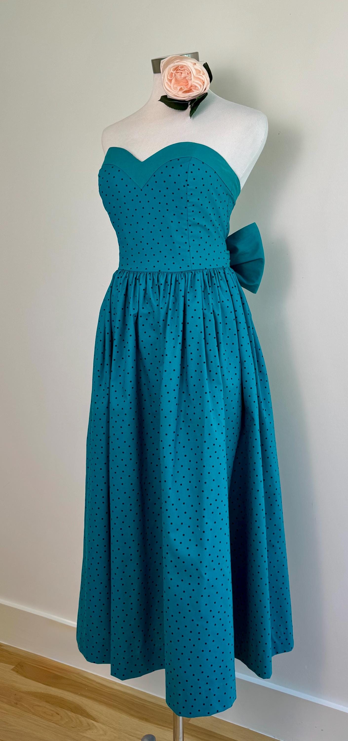 80s LAURA ASHLEY Strapless Full Skirt Big Bow Dress