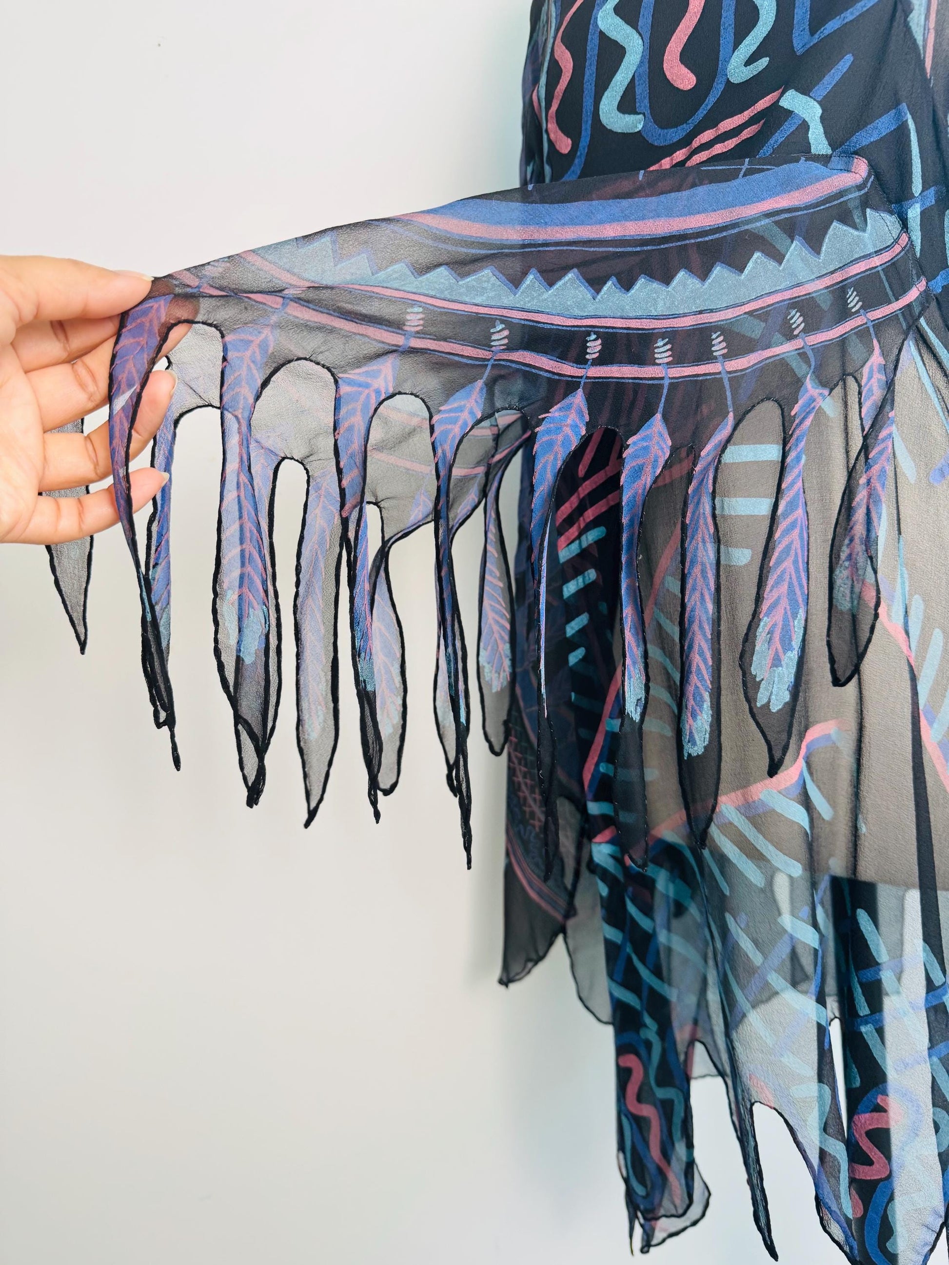 Zandra Rhodes Archival 1970s Silk Feather Tunic