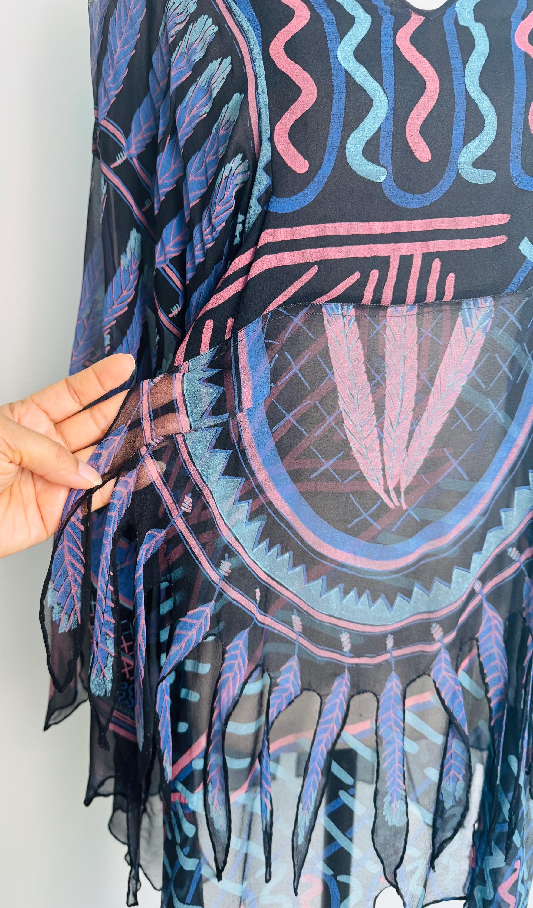 Zandra Rhodes Archival 1970s Silk Feather Tunic