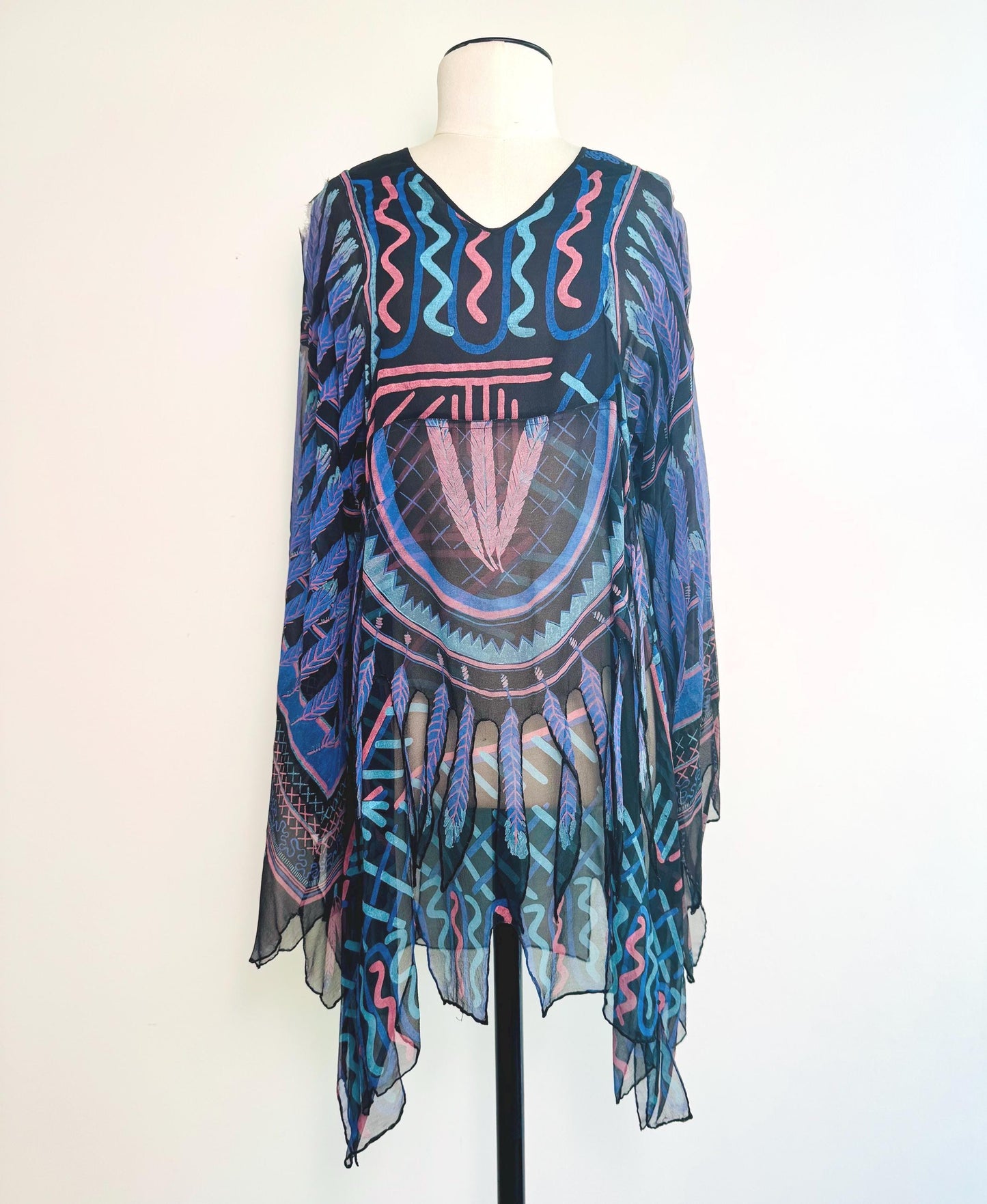 Zandra Rhodes Archival 1970s Silk Feather Tunic