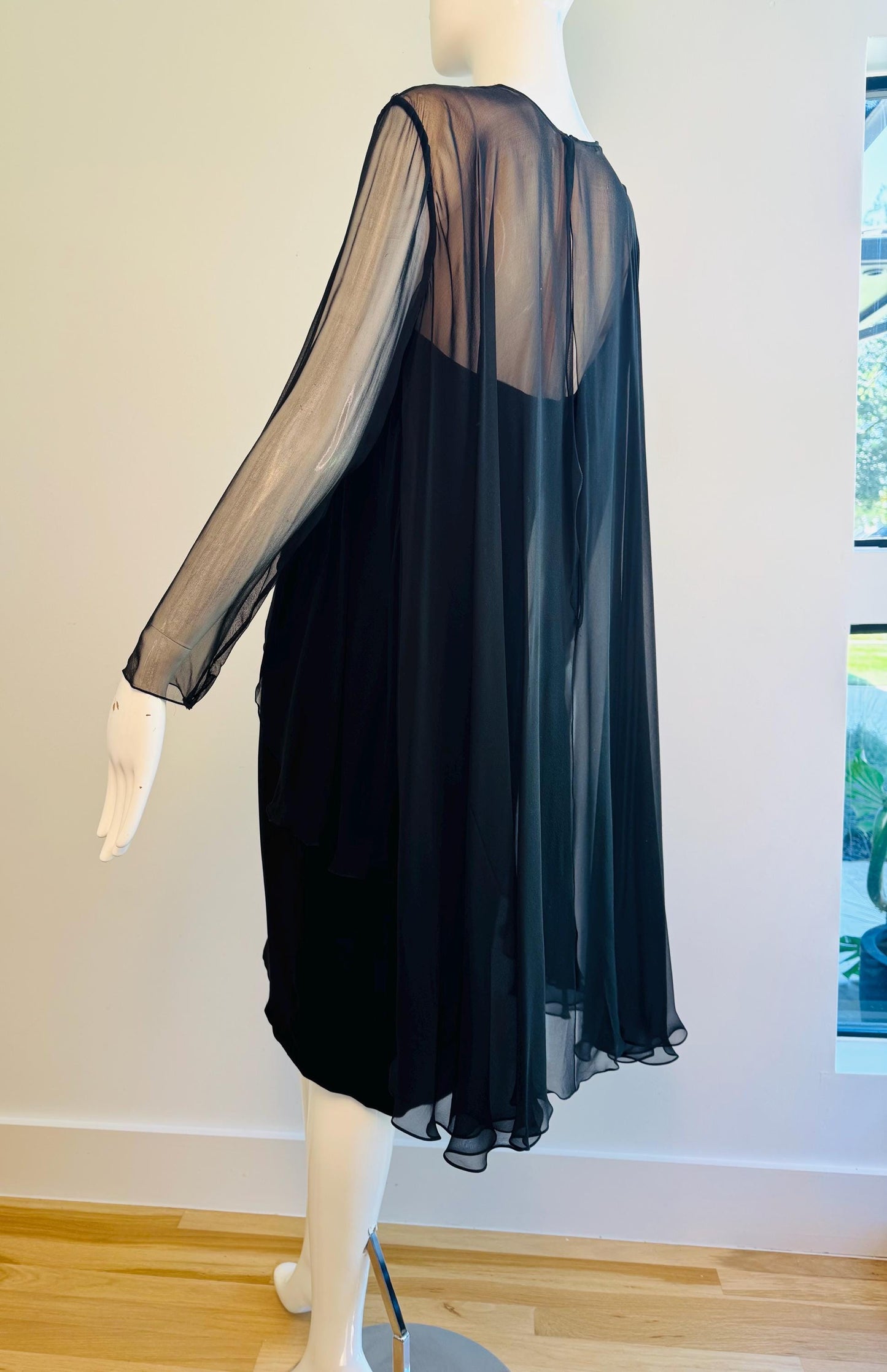 60s Travilla Black Silk Chiffon Cocktail Dress