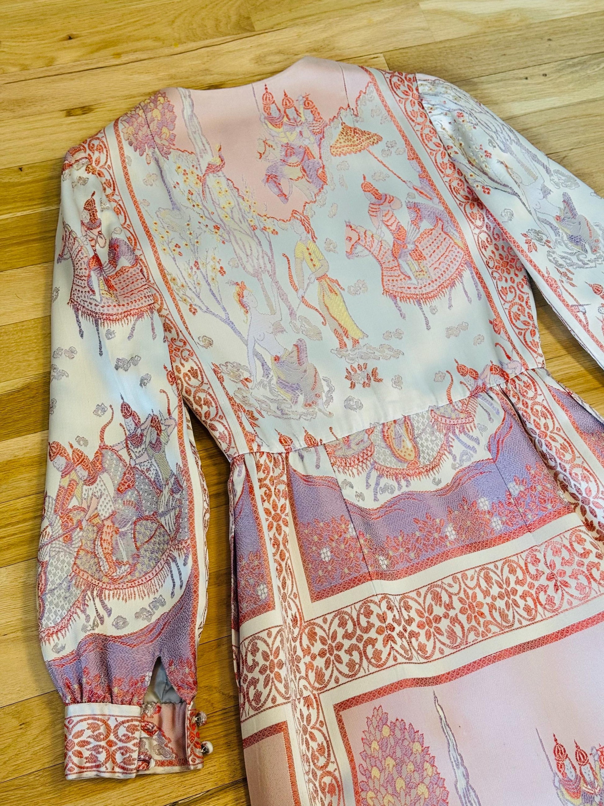 Rare 60s Jon Mandl Silk Jacquard Asian Floral Gown