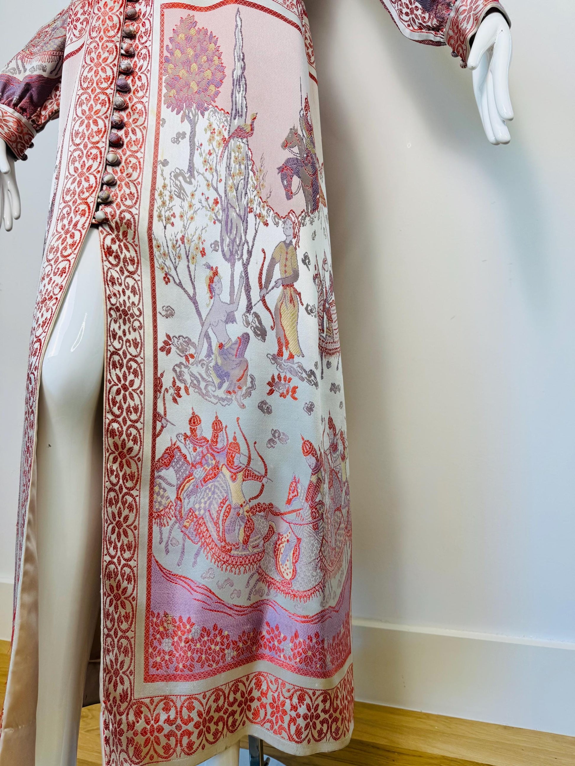 Rare 60s Jon Mandl Silk Jacquard Asian Floral Gown