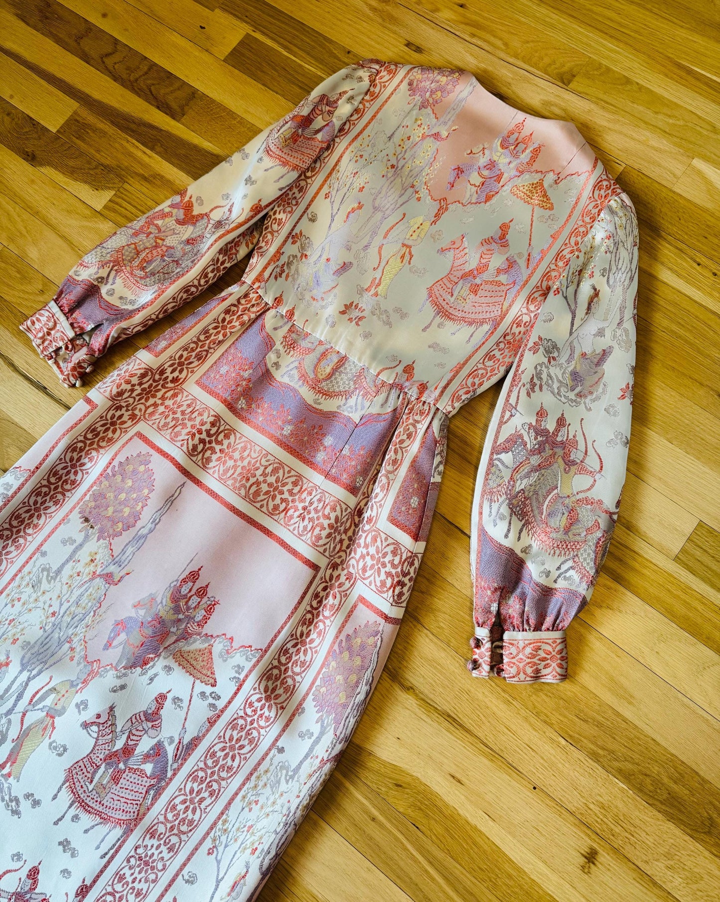 Rare 60s Jon Mandl Silk Jacquard Asian Floral Gown