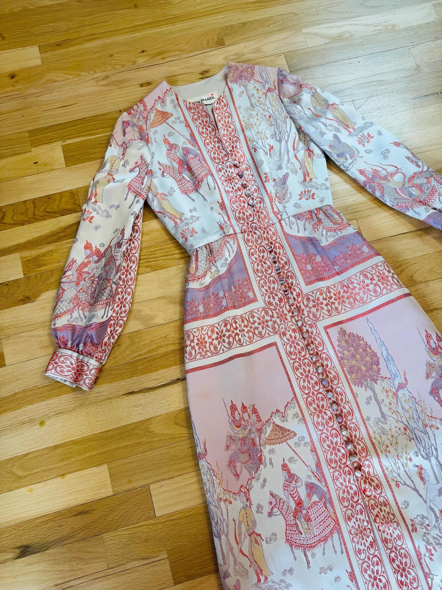 Rare 60s Jon Mandl Silk Jacquard Asian Floral Gown