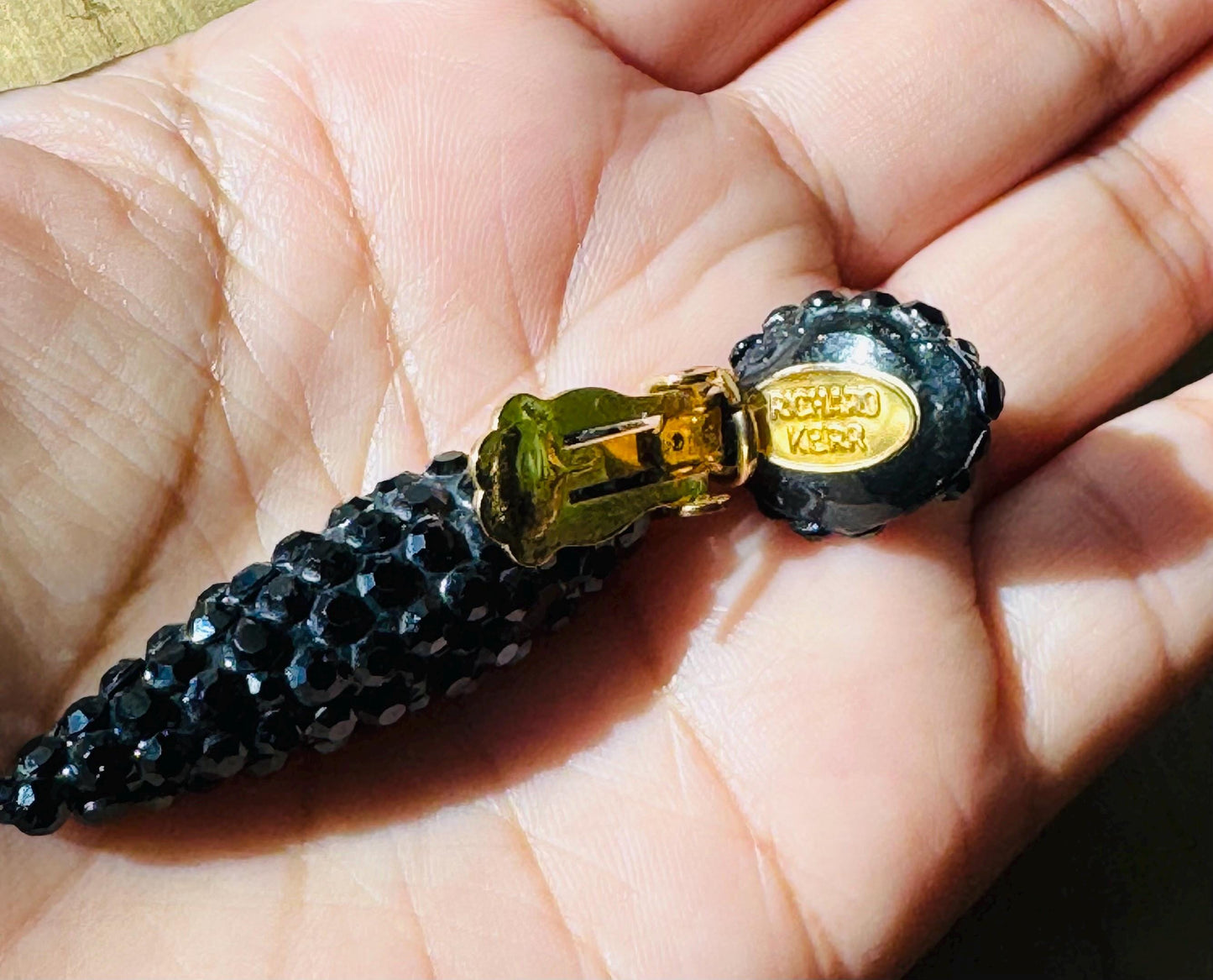 70s Richard Kerr Black Crystal Rhinestone Pave Statement Earrings