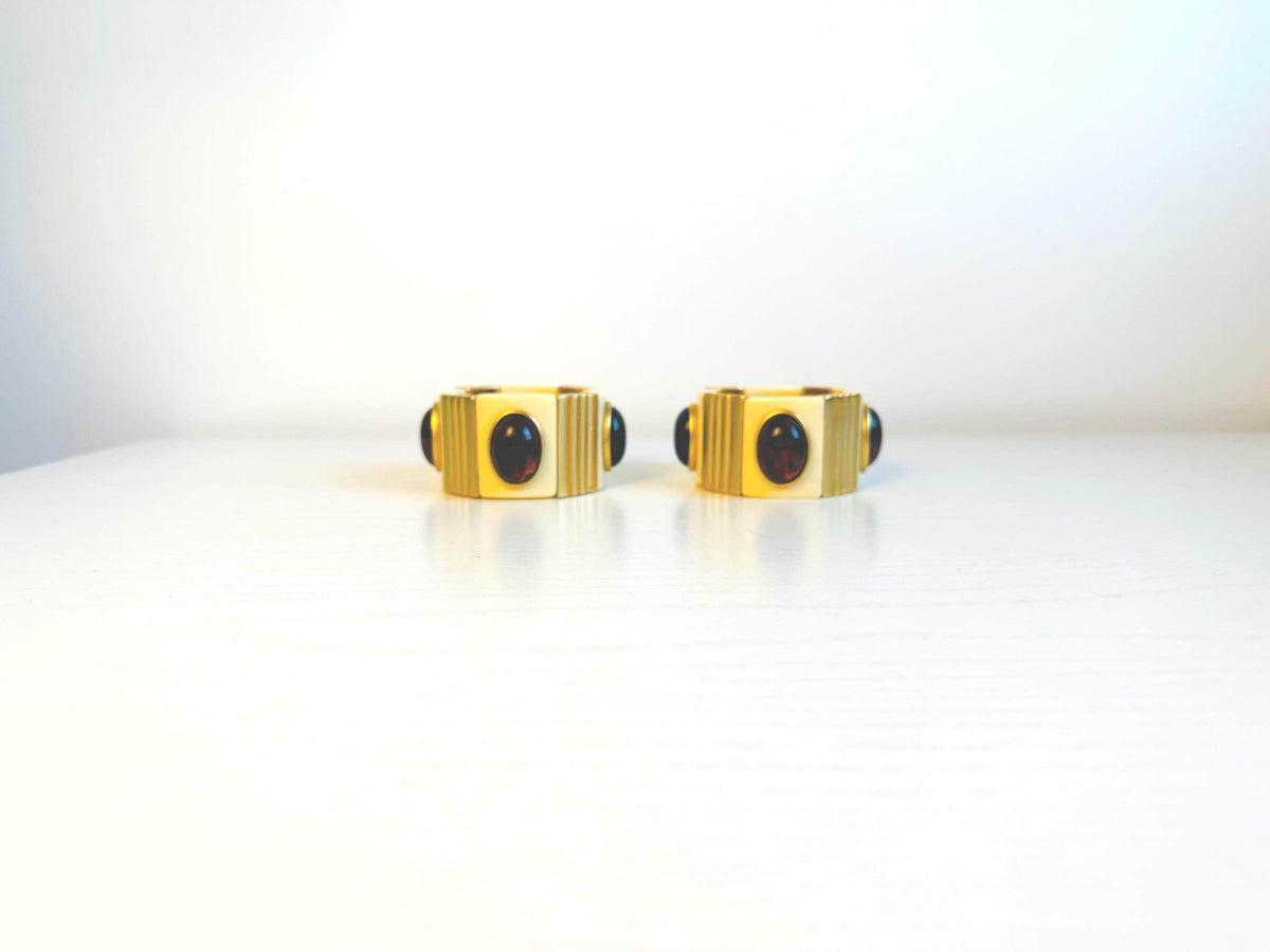 70s YSL Cabochon Wide Cuff Set