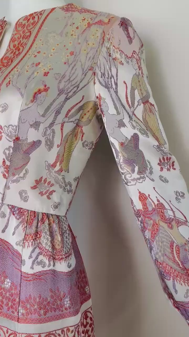 Rare 60s Jon Mandl Silk Jacquard Asian Floral Gown