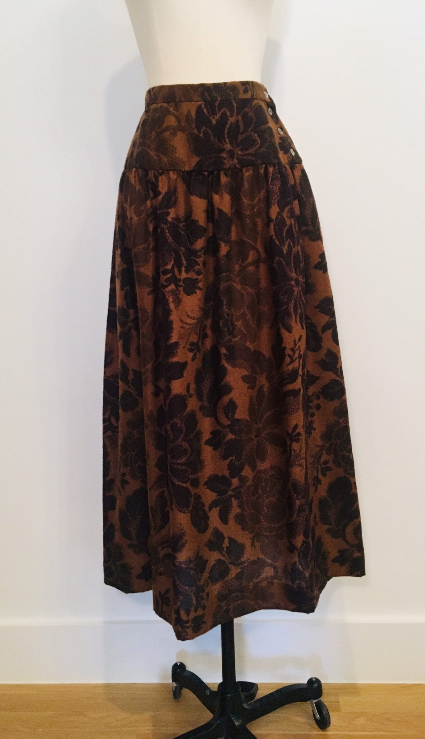 Vintage Pierre Cardin Autumn Midi Skirt / Brown Fall Skirt