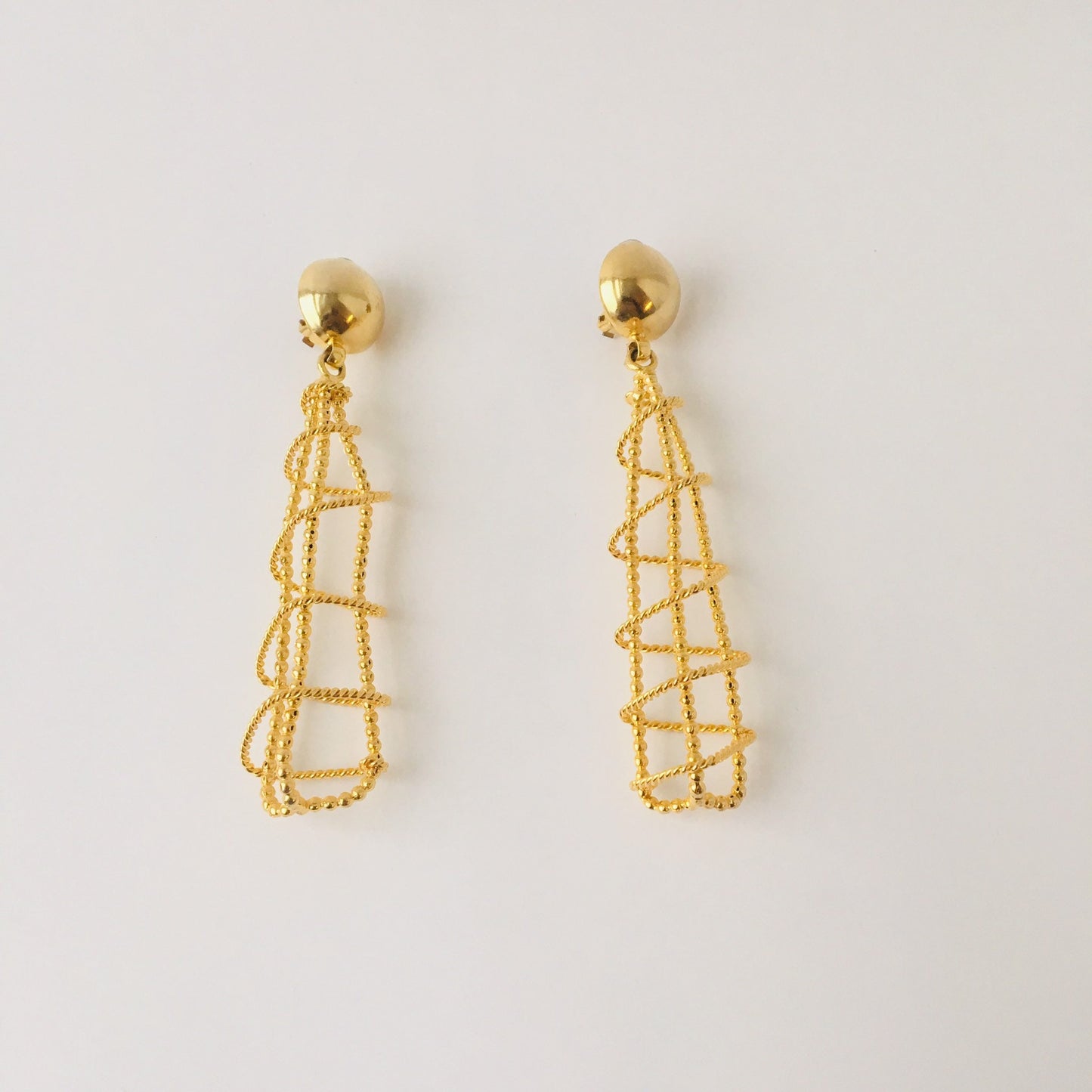 SALE 80s Oversized Gold Plated Earrings/ Cage Earrings/ RARE Glam Statement Earrings